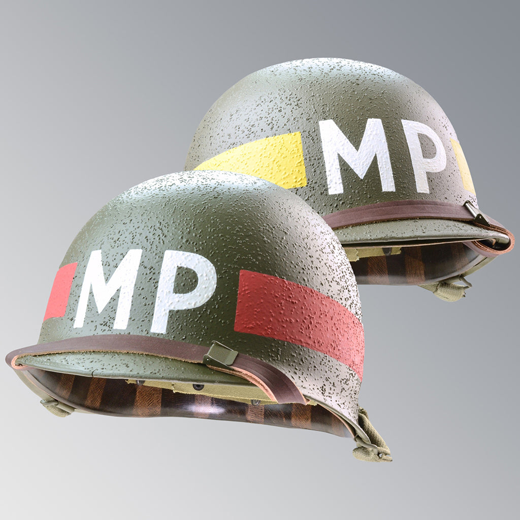 US WWII M1 Infantry Military Police MP Helmet Divisional and Regimental Hand Painted Emblems