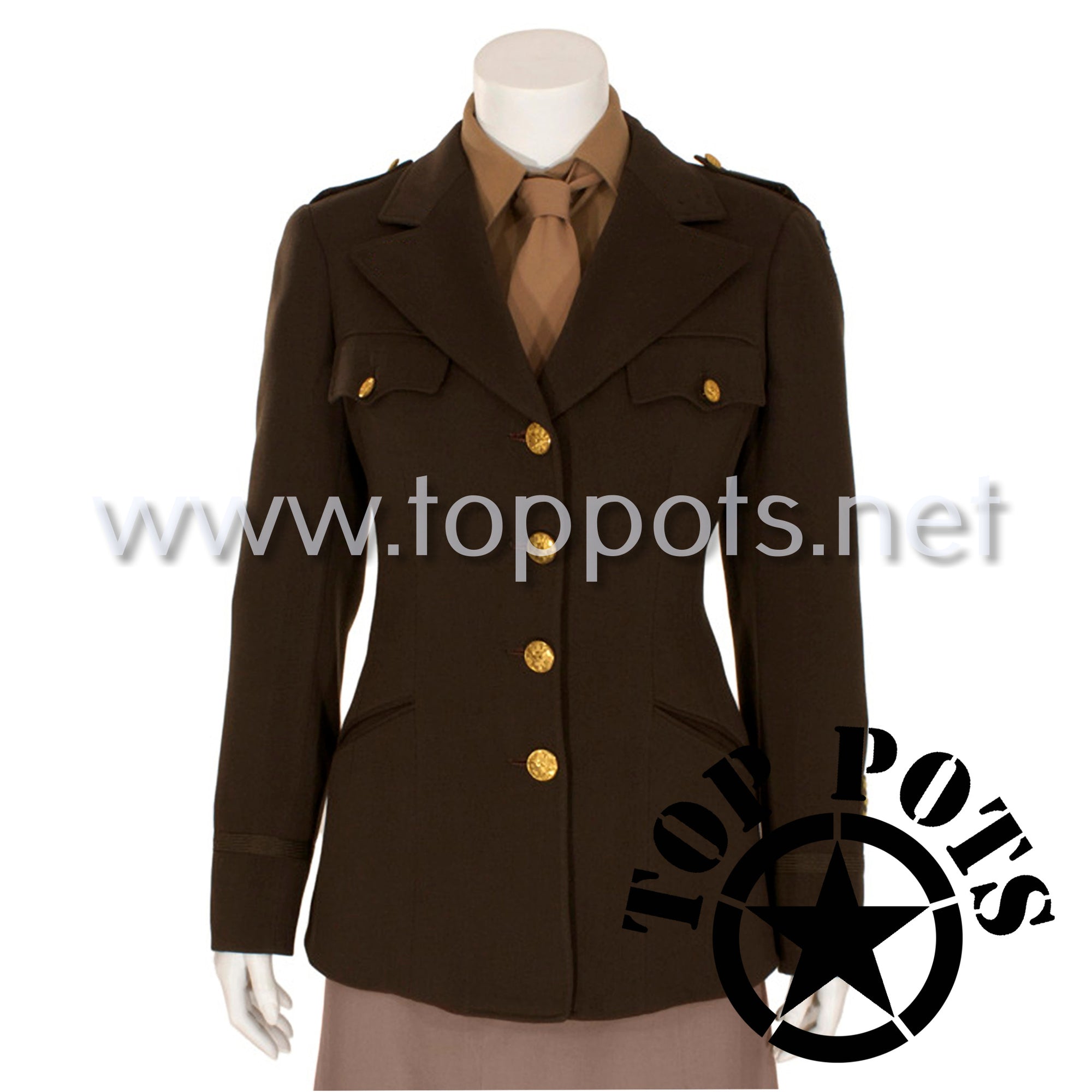 WWII US Army Reproduction Chocolate Wool Elastique WAC Officer Uniform – Class A Jacket