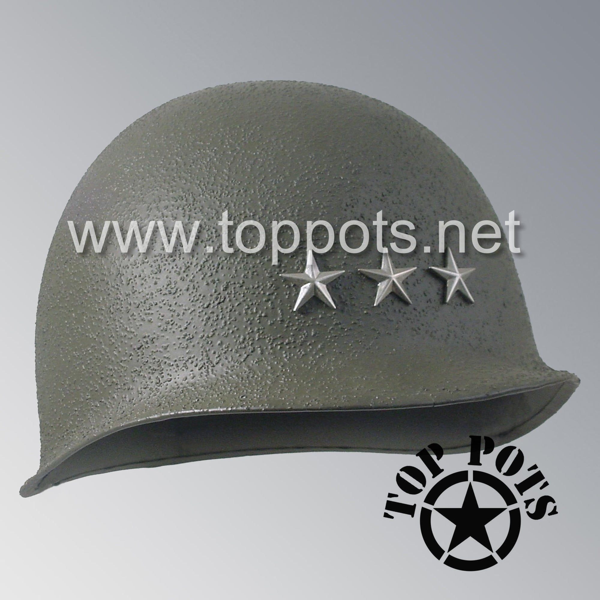 WWII US Army Restored Original M1 Infantry Helmet Swivel Bale Shell with Patton 3rd Army Lt. General Rank (Shell Only)