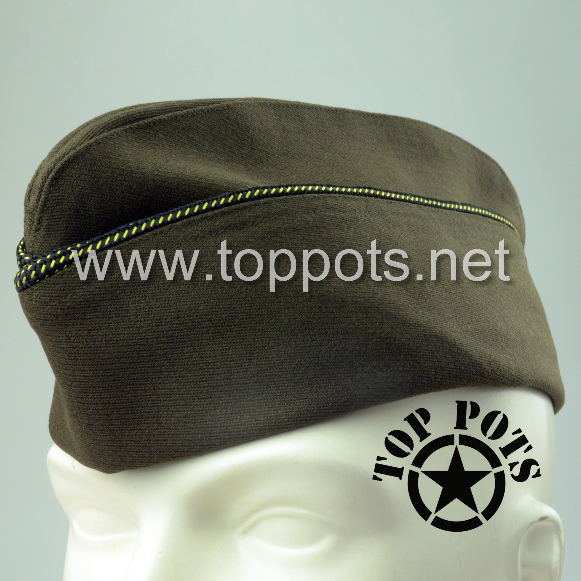 WWII US Army Reproduction Chocolate Gabardine Officer Uniform Overseas Cap – Gold and Black Braid