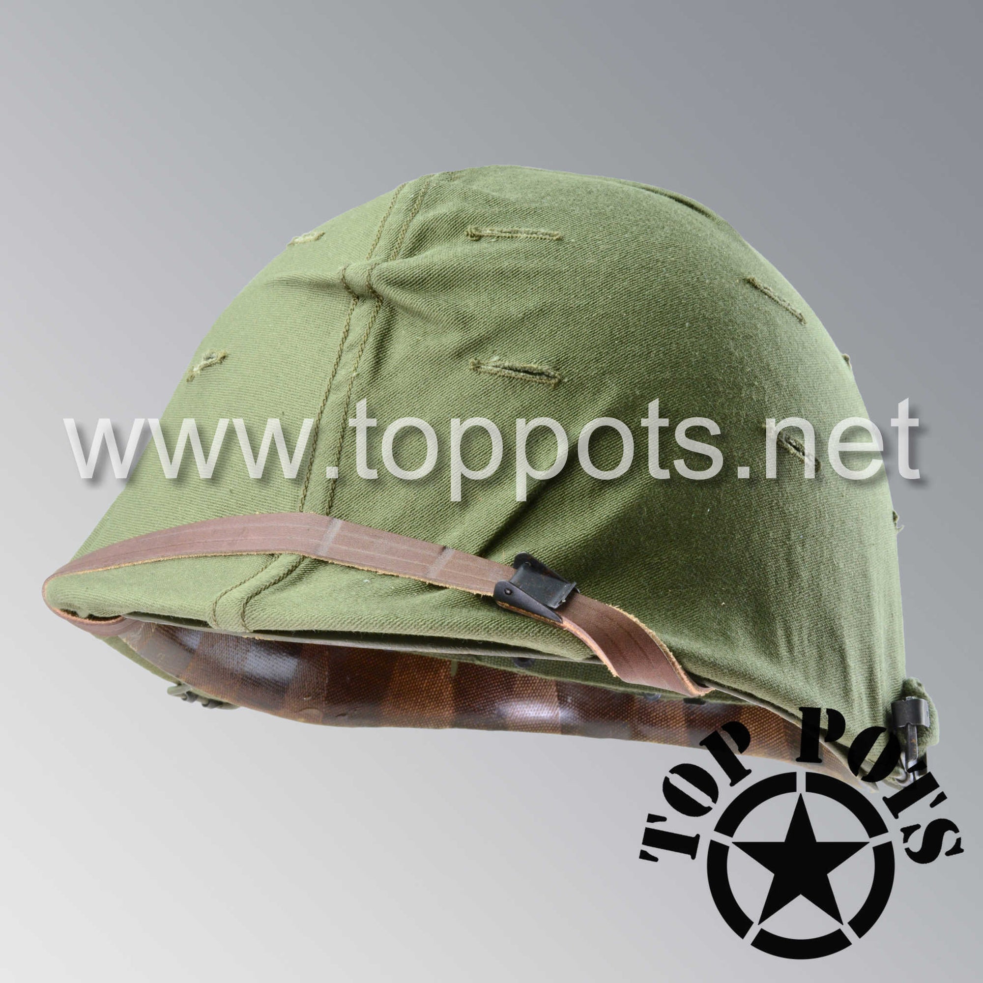 Vietnam War US Army Original M1 Infantry Helmet Swivel Bale Shell and P55 Liner with Early War Olive Drab Cover