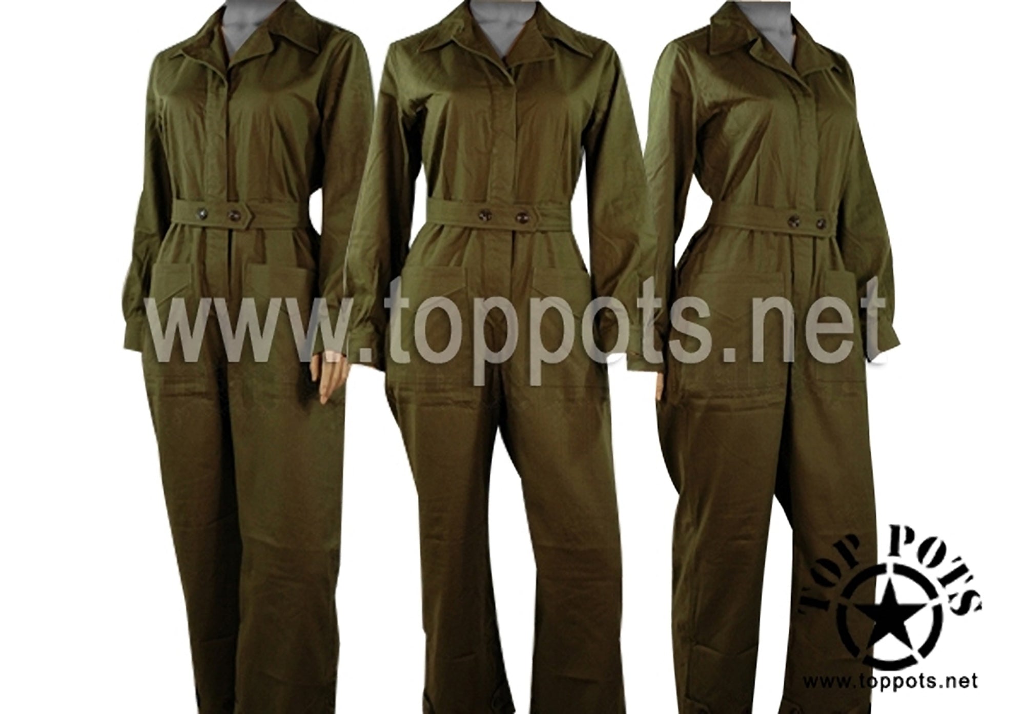 WWII US Army Reproduction M1943 Cotton Olive Drab WAC HBT Uniform Fatigue Coveralls – Suit, Work, One-Piece, HBT, OD, M1943