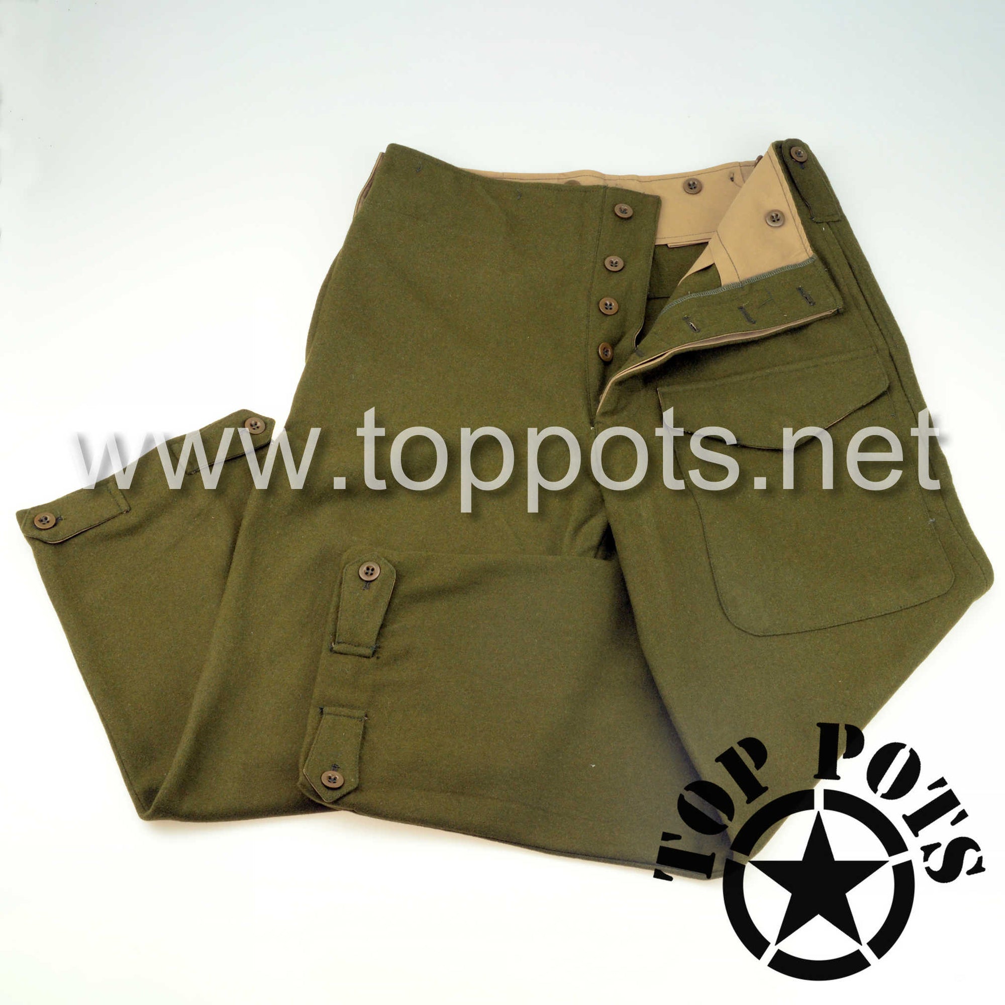 WWII Canadian Army Reproduction M1937 P37 Wool Officer Battledress Trouser Pants – Khaki Green Wool