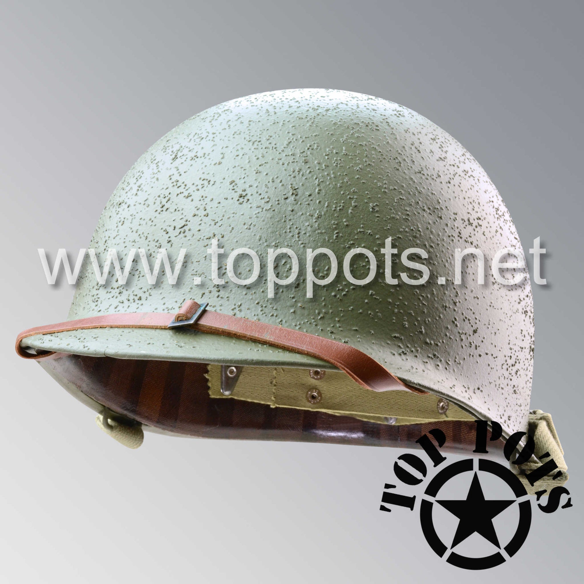 WWII US Army Restored Original M1 Infantry Helmet Fix Bale Shell and Liner with Early War Leather Chinstrap