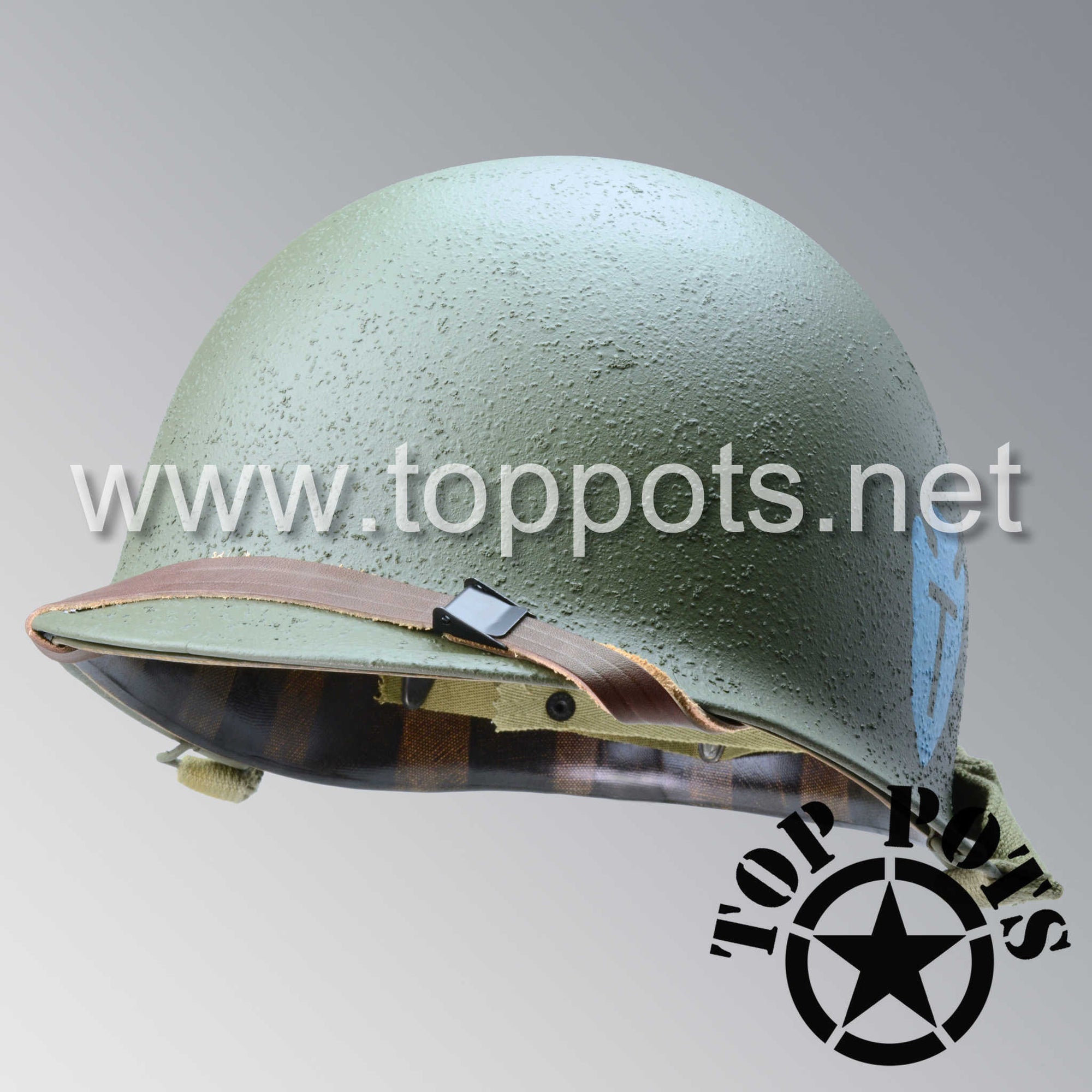 WWII US Army Restored Original M1 Infantry Helmet Swivel Bale Shell and Liner with 36th Infantry Division Emblem
