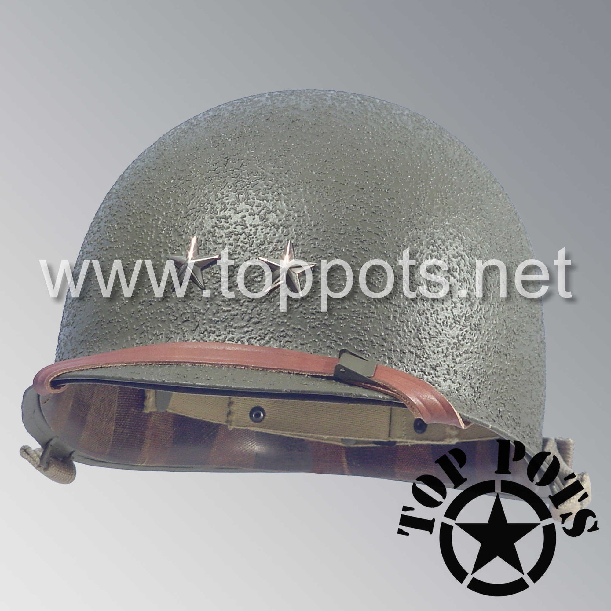 WWII US Army Restored Original M1 Infantry Helmet Swivel Bale Shell and Liner with Major General Officer Emblem