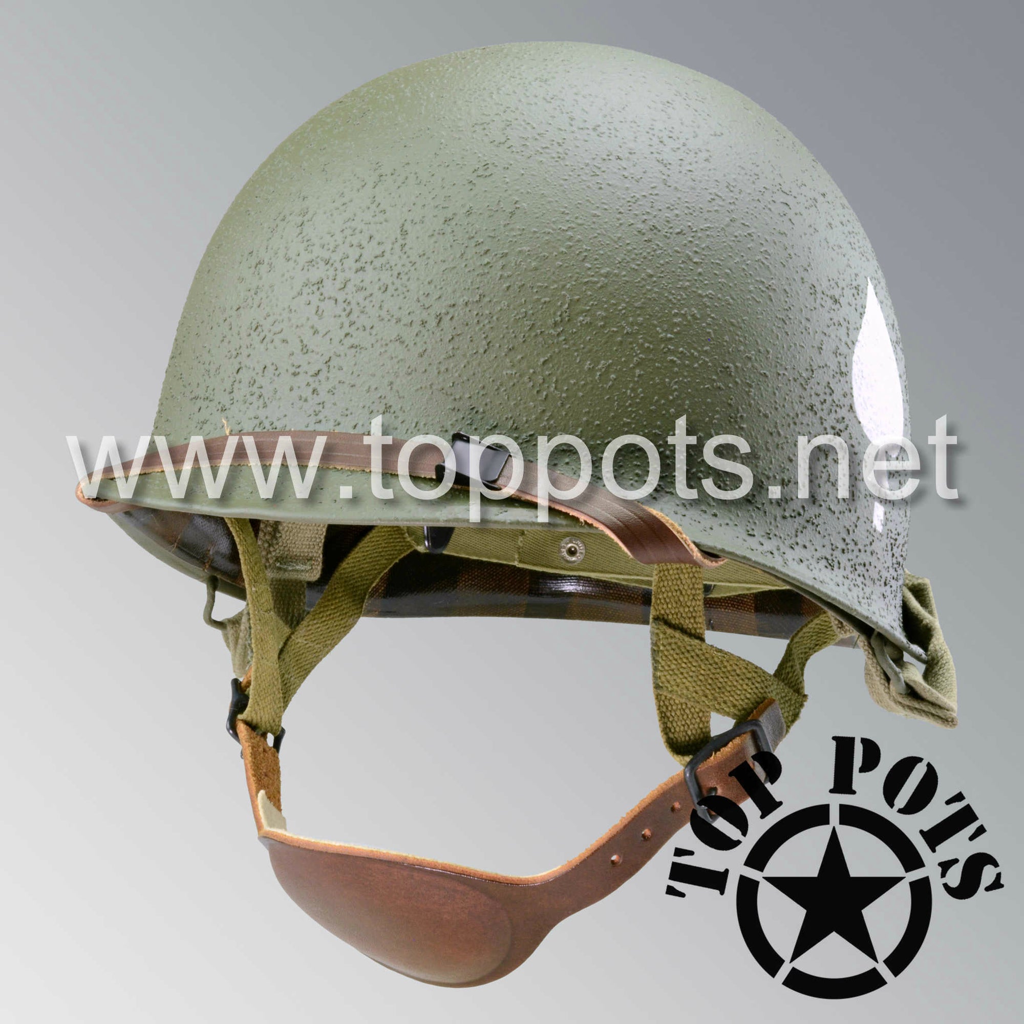 WWII US Army Restored M1C Paratrooper Airborne Helmet Swivel Bale Shell and Liner with 506th 2nd Battalion PIR Emblem - Post War Shell