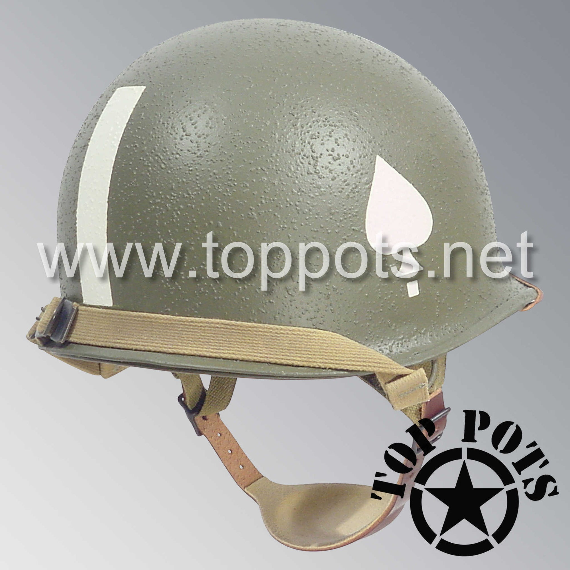 WWII US Army Restored Original M2 Paratrooper Airborne Helmet D Bale Shell and Liner with 506th PIR 2nd Battalion Emblem and Officer Leadership Stripe