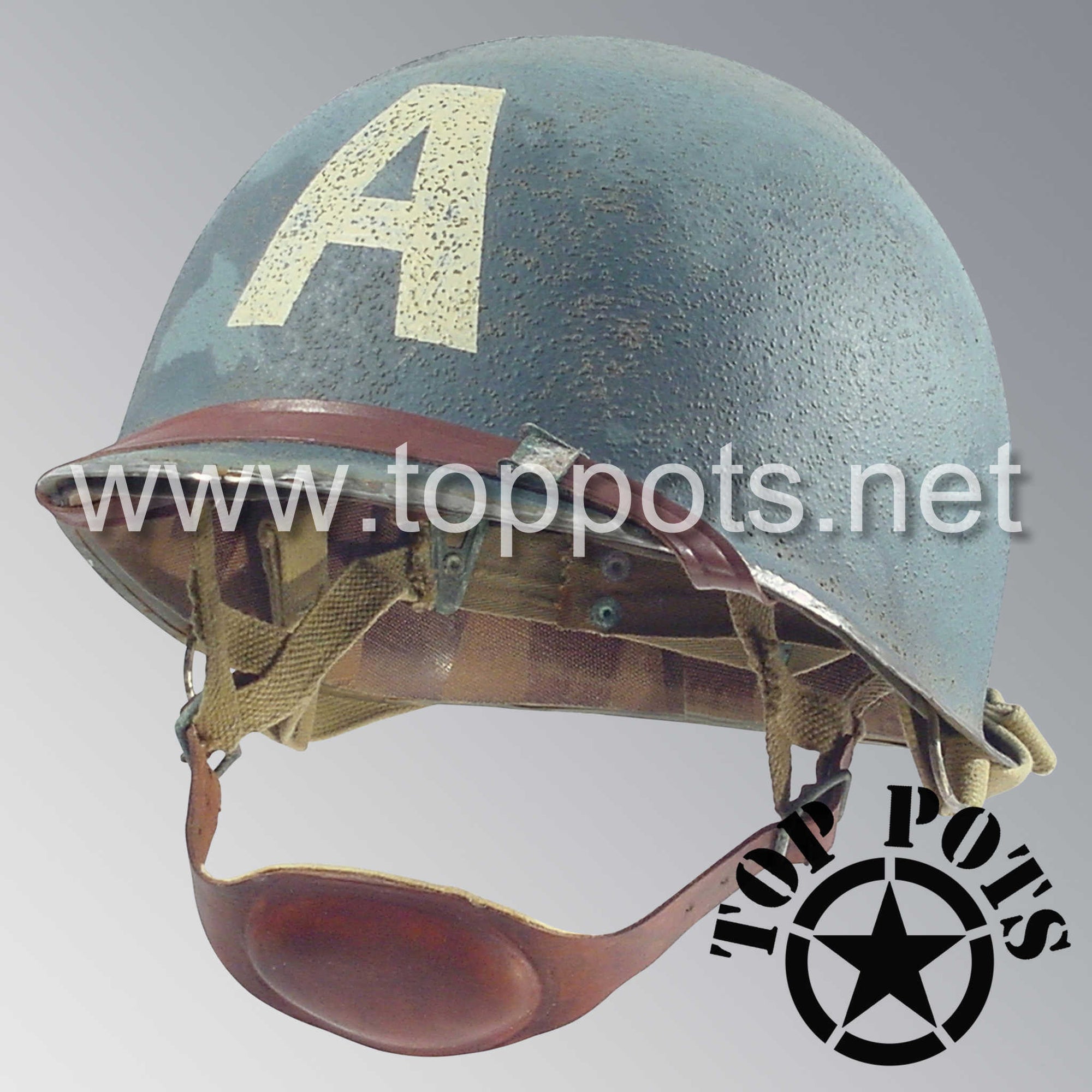 WWII US Army Aged Original M2 Paratrooper Airborne Helmet D Bale Shell and Liner with Captain America Emblem