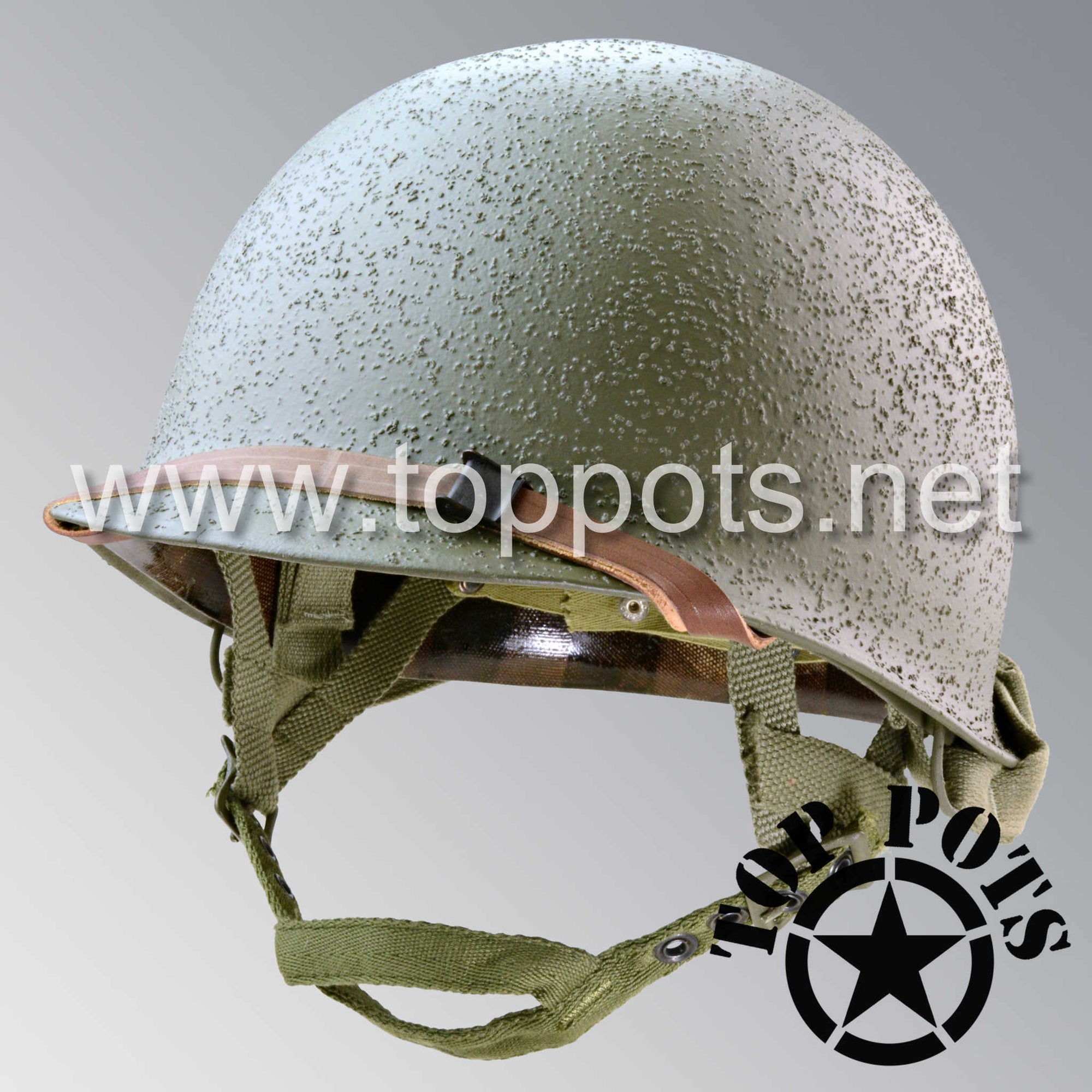 WWII US Army Restored Original M2 Paratrooper Airborne Helmet D Bale Shell and Liner with Westinghouse A Straps and Webbed Chincup