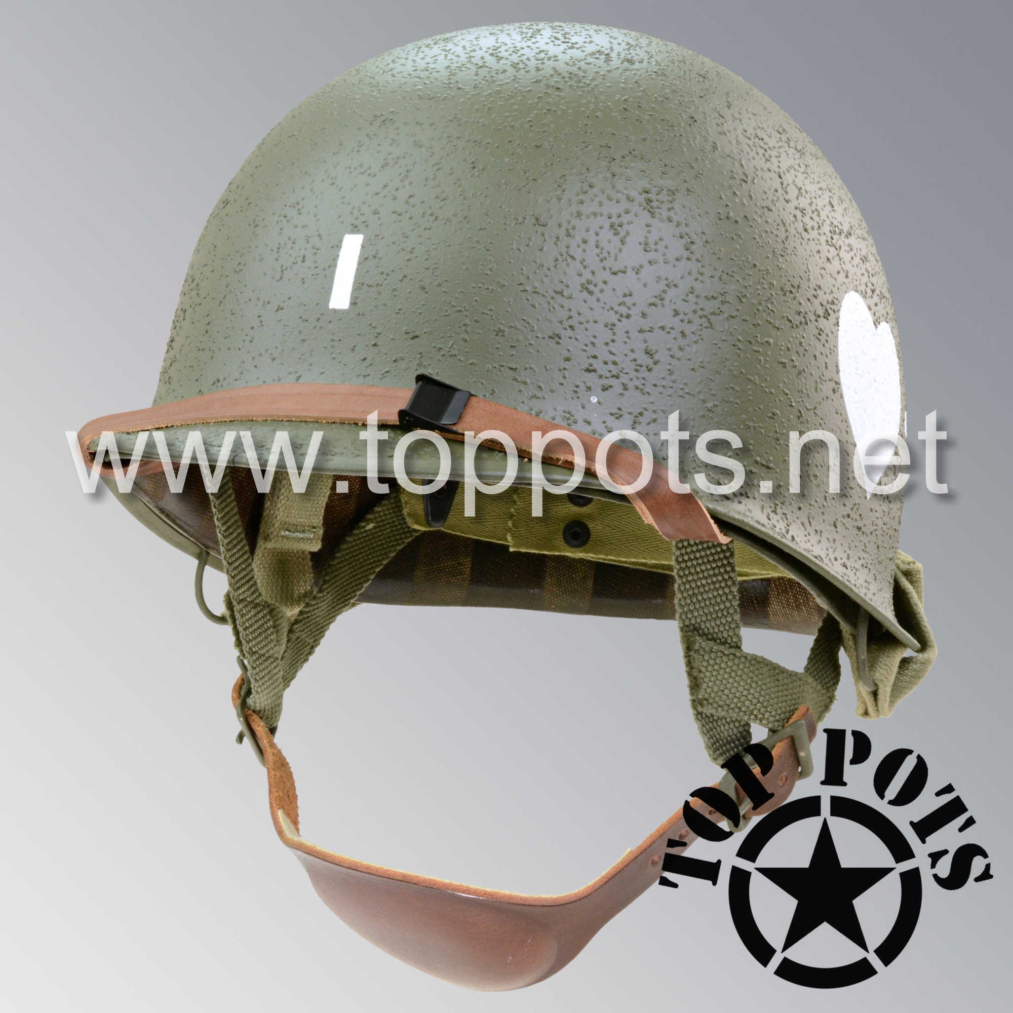 WWII US Army Restored Original M2 Paratrooper Airborne Helmet D Bale Shell and Liner with 502nd 1st Battalion PIR Officer Emblem