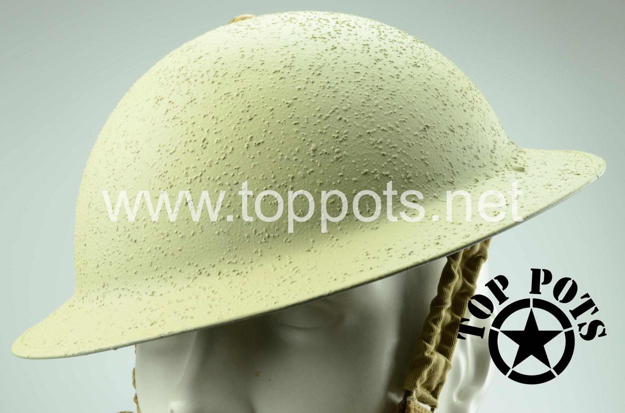 WWII British Army Reproduction MKII MK2 Enlisted Brodie Helmet with Desert Rat Paint Scheme – Field Textured Finish