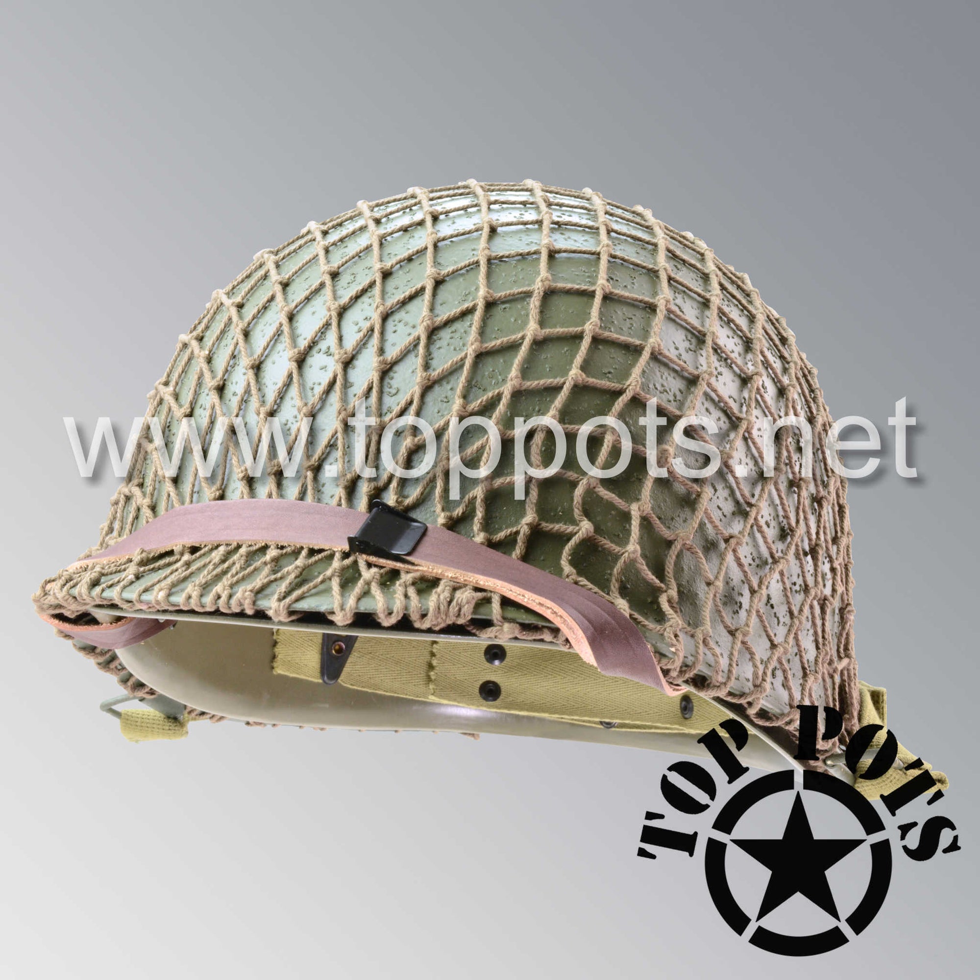 WWII US Army Reproduction M1 Infantry Helmet Swivel Bale Shell and Liner with Net