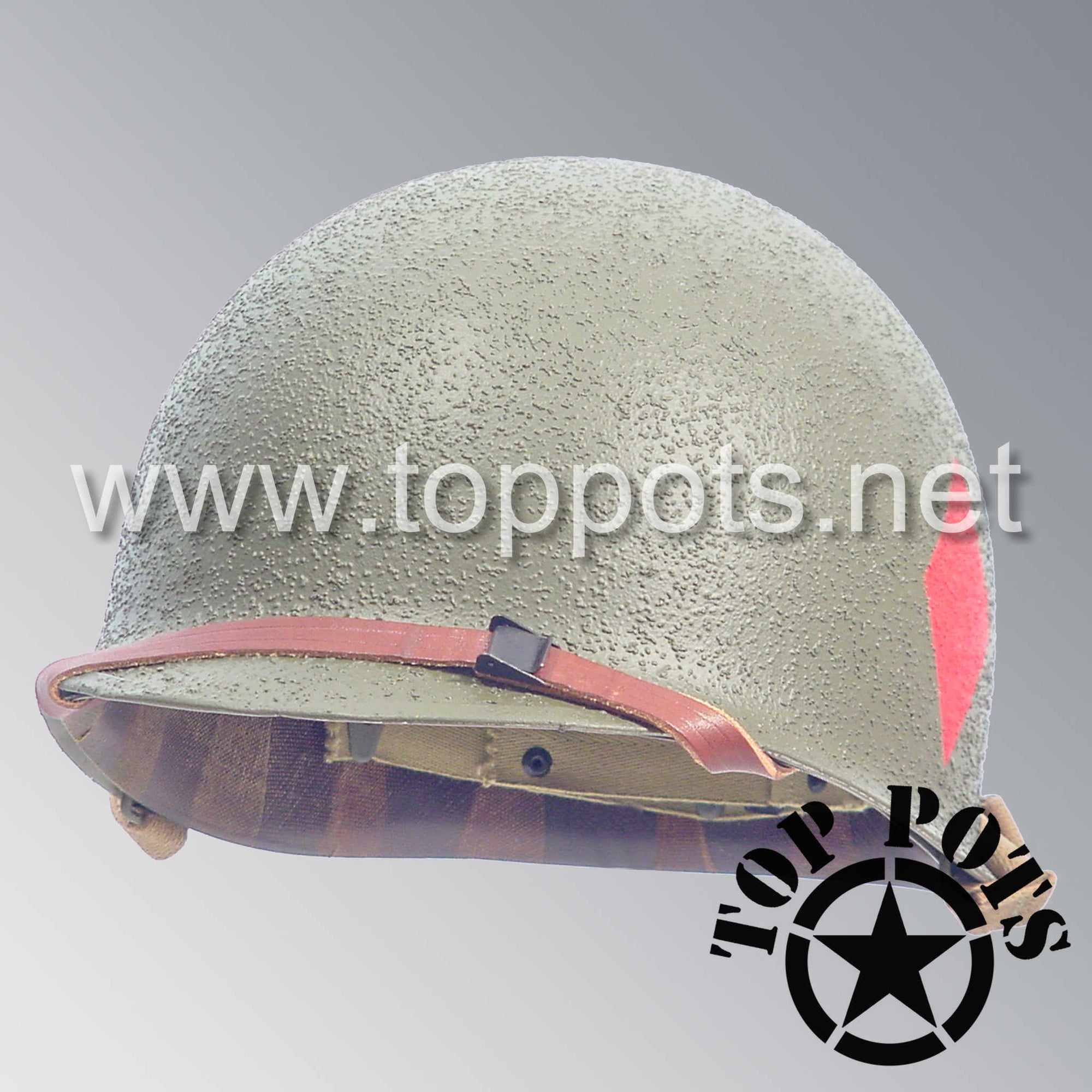 WWII US Army Restored Original M1 Infantry Helmet Swivel Bale Shell and Liner with 5th Infantry Division Emblem