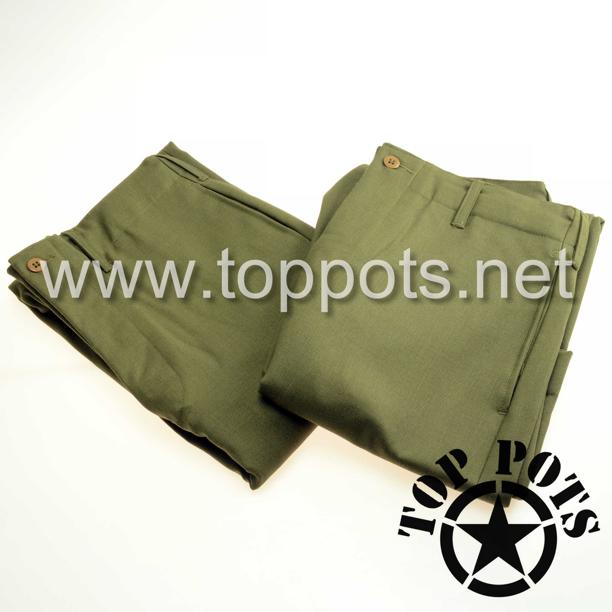 WWII US Army Reproduction M1937 Mustard Wool Enlisted Uniform Service Pants – Trousers, Wool Serge, OD, Light Shade, M1937