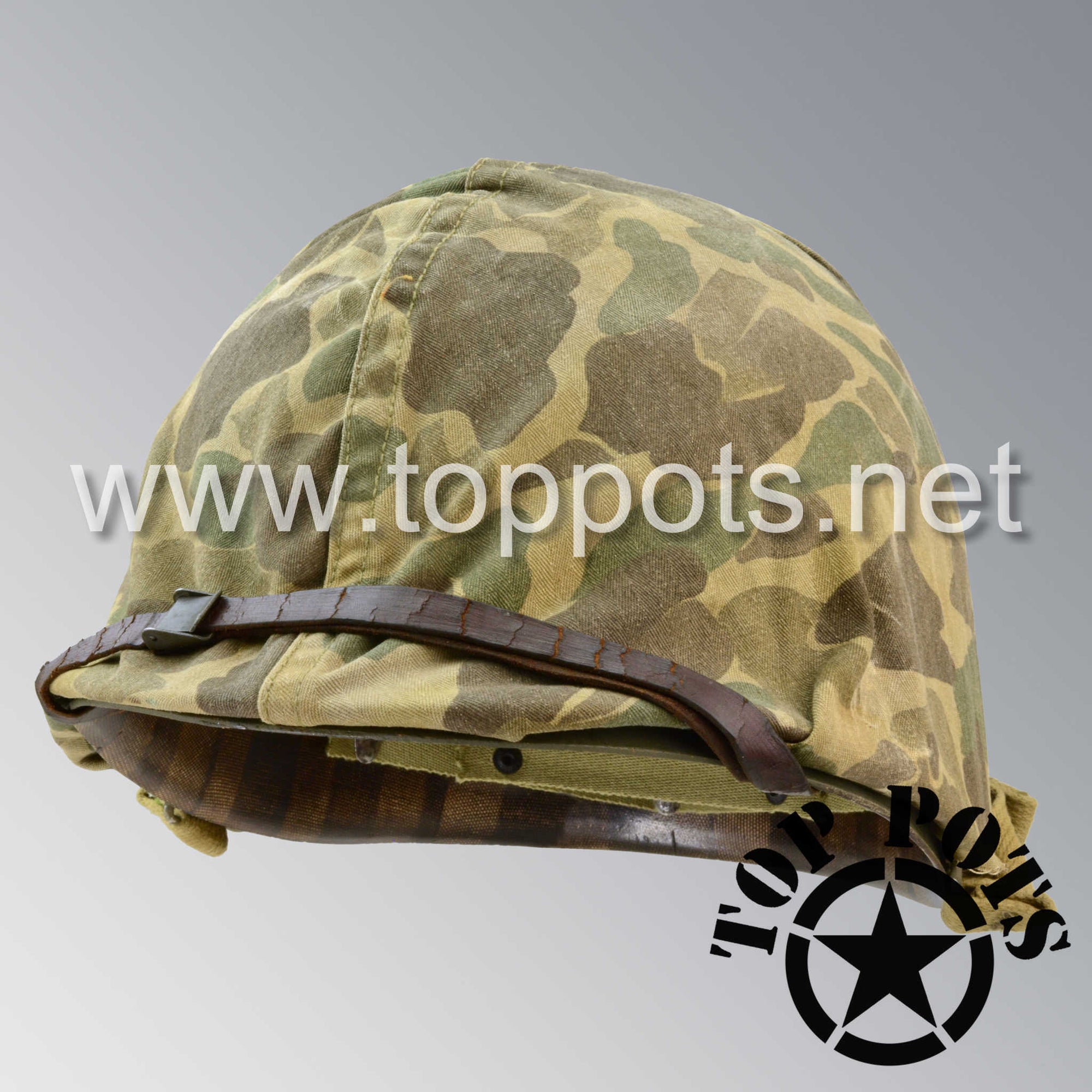 WWII USMC Aged Original M1 Infantry Helmet Fix Bale Shell and Liner with Marine Corps Camouflage Cover