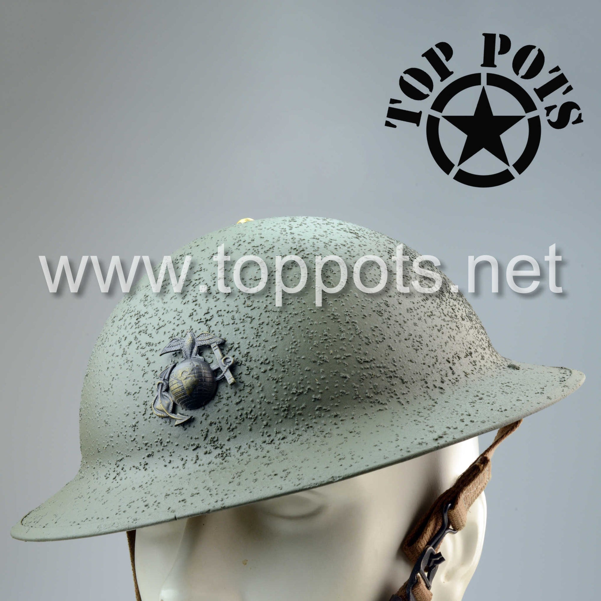 WWII USMC Reproduction Marine Corps M1917 Helmet with Liner and EGA – Textured Finish