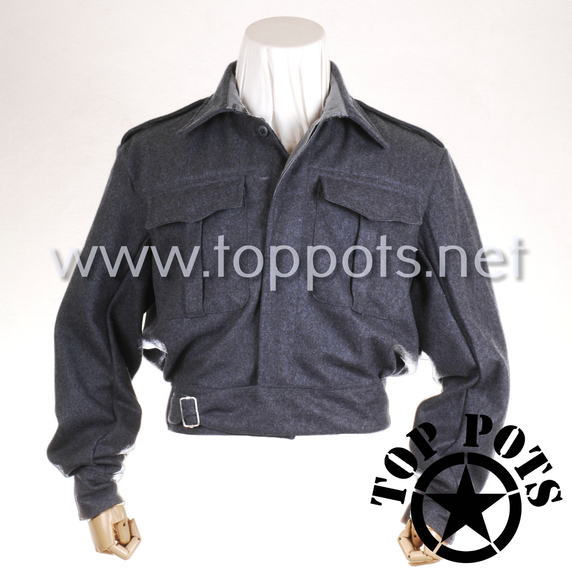 Featured Uniform - Reproduction WWII British RAF P37 Battle Dress Uniform Wool Enlisted Jacket - Blue Grey Wool, No Lining, Light-Weight (Jacket Only)