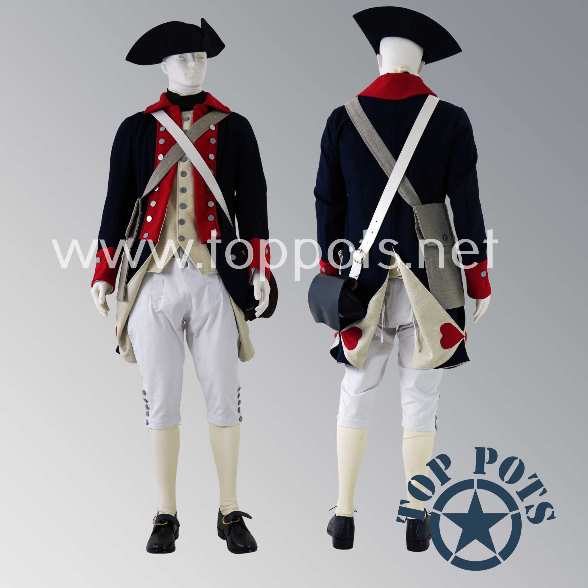REVOLUTIONARY WAR US CONTINENTAL ARMY UNIFORM & EQUIPMENT SET (10 PIEC - Top Pots - WWII US M-1 Helmets, Liners and Reproduction Uniform Sales REVOLUTIONARY WAR US CONTINENTAL ARMY UNIFORM & EQUIPMENT SET (10 PIEC - Top Pots - WWII US M-1 Helmets, Liners and Reproduction Uniform Sales