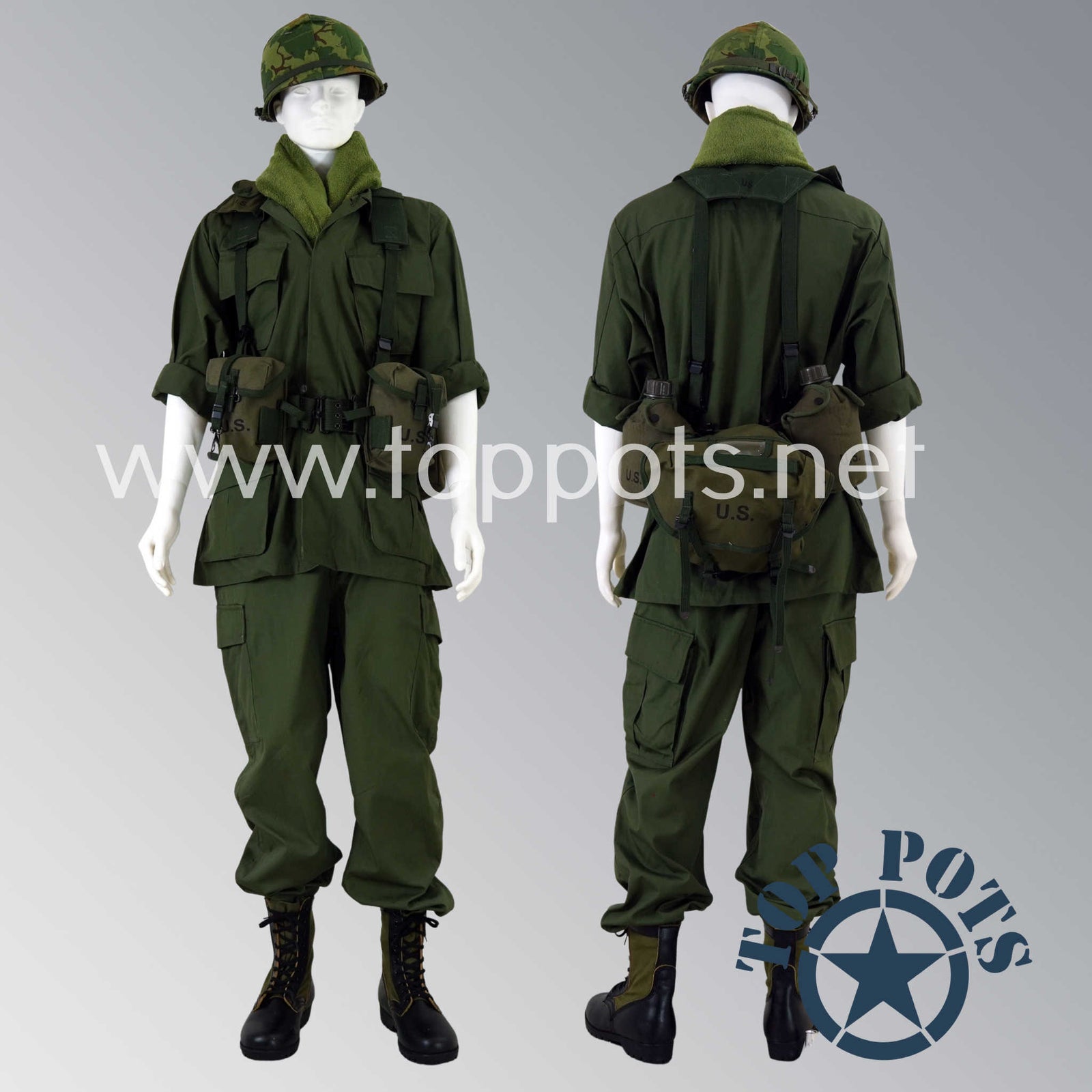 VIETNAM WAR US ARMY AMERICAN INFANTRY UNIFORM & EQUIPMENT SET - NO HELMET (15 PIECES)