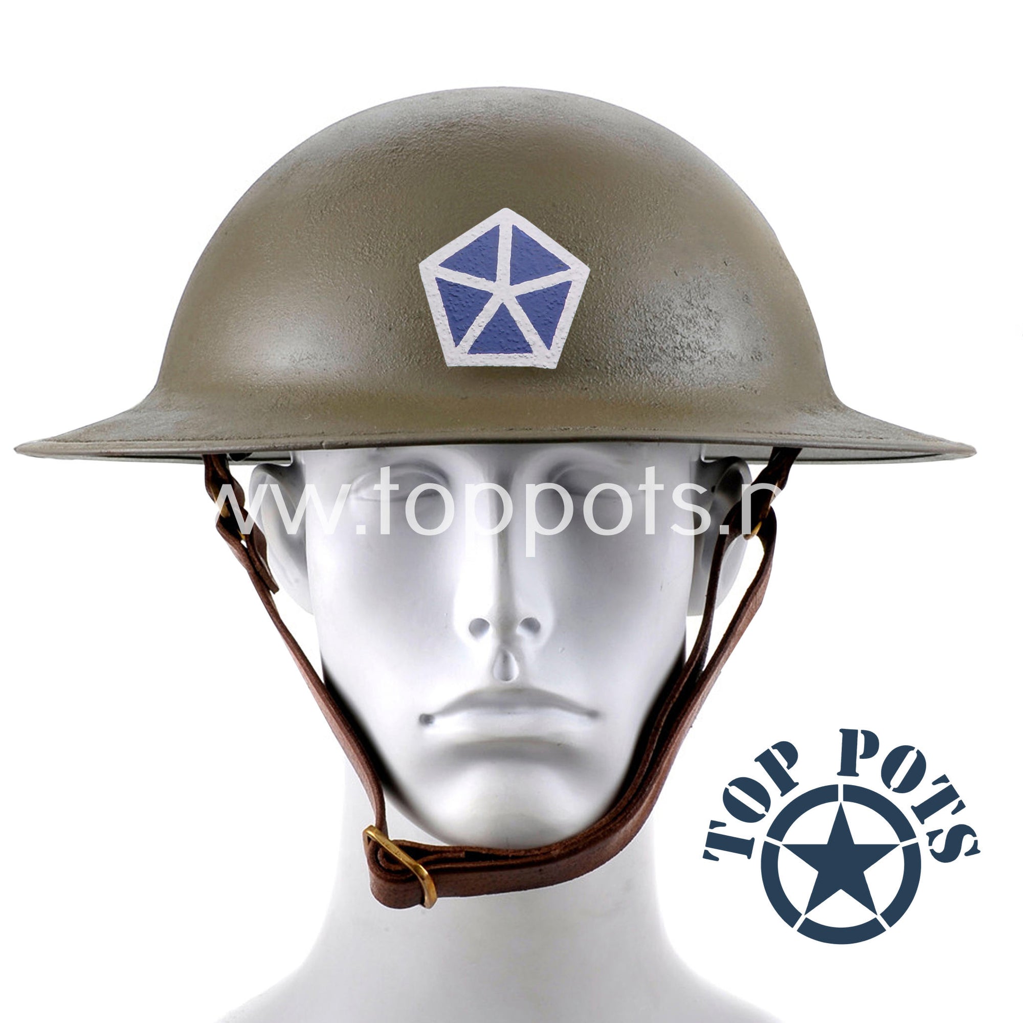 WWI US Army Reproduction American Doughboy M1917 Enlisted Brodie Helmet and Liner with V Corps Emblem – Textured Finish (THREE HELMET SET)