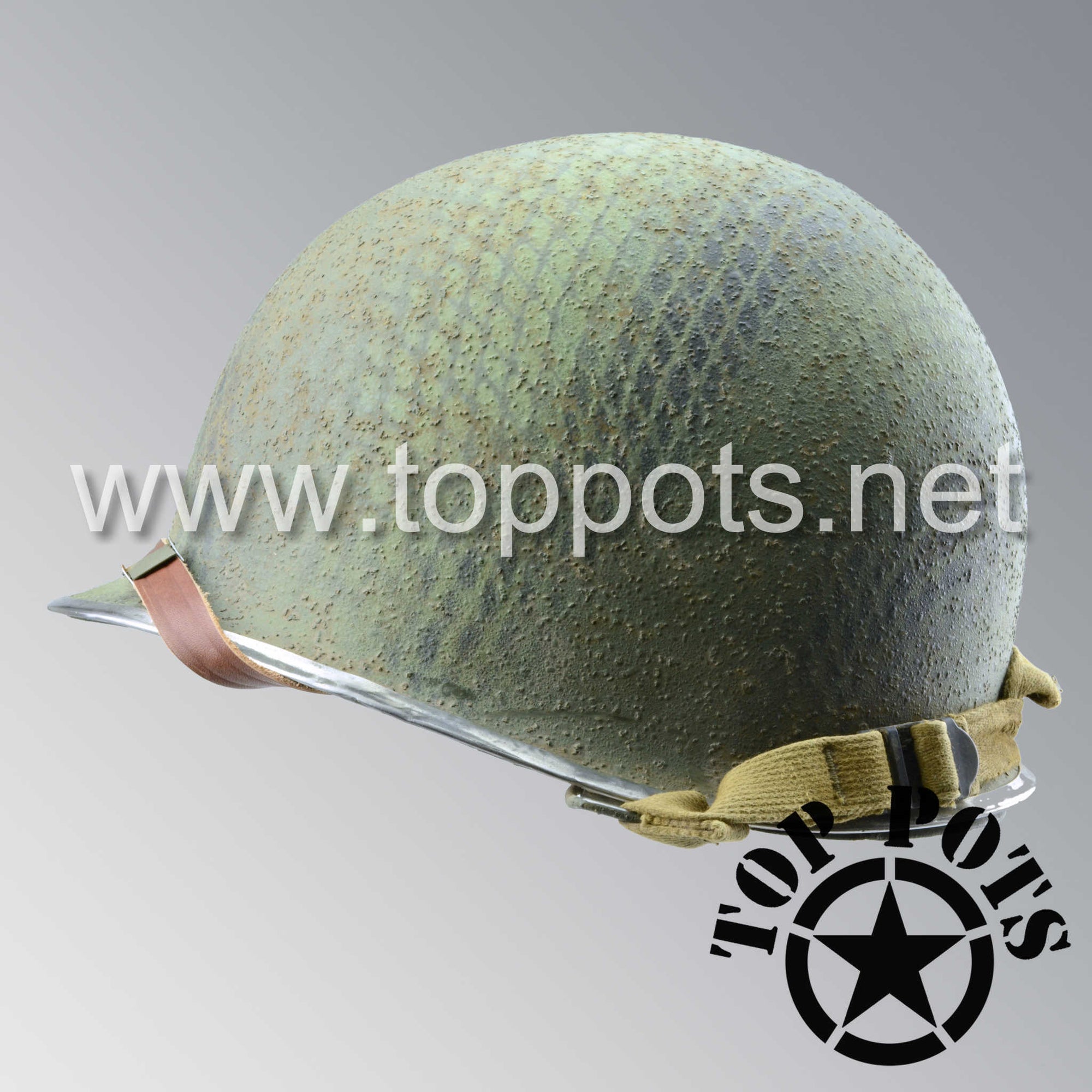 WWII US Army Aged Original M1C Paratrooper Airborne Helmet Shell and Liner with 517th PRCT Camouflage Pattern