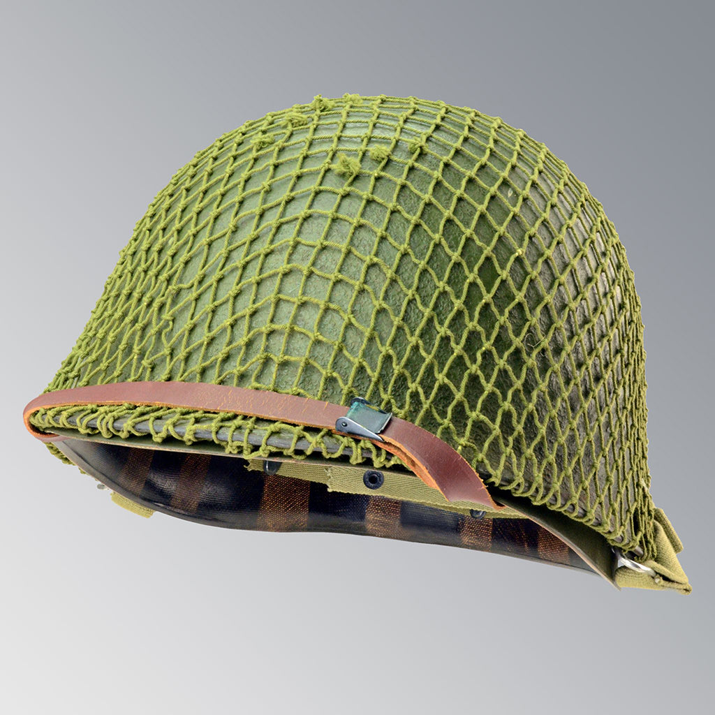 Original Paint US WWII M1 Schlueter Helmet Shell with Olive Drab 3 Helmet Net