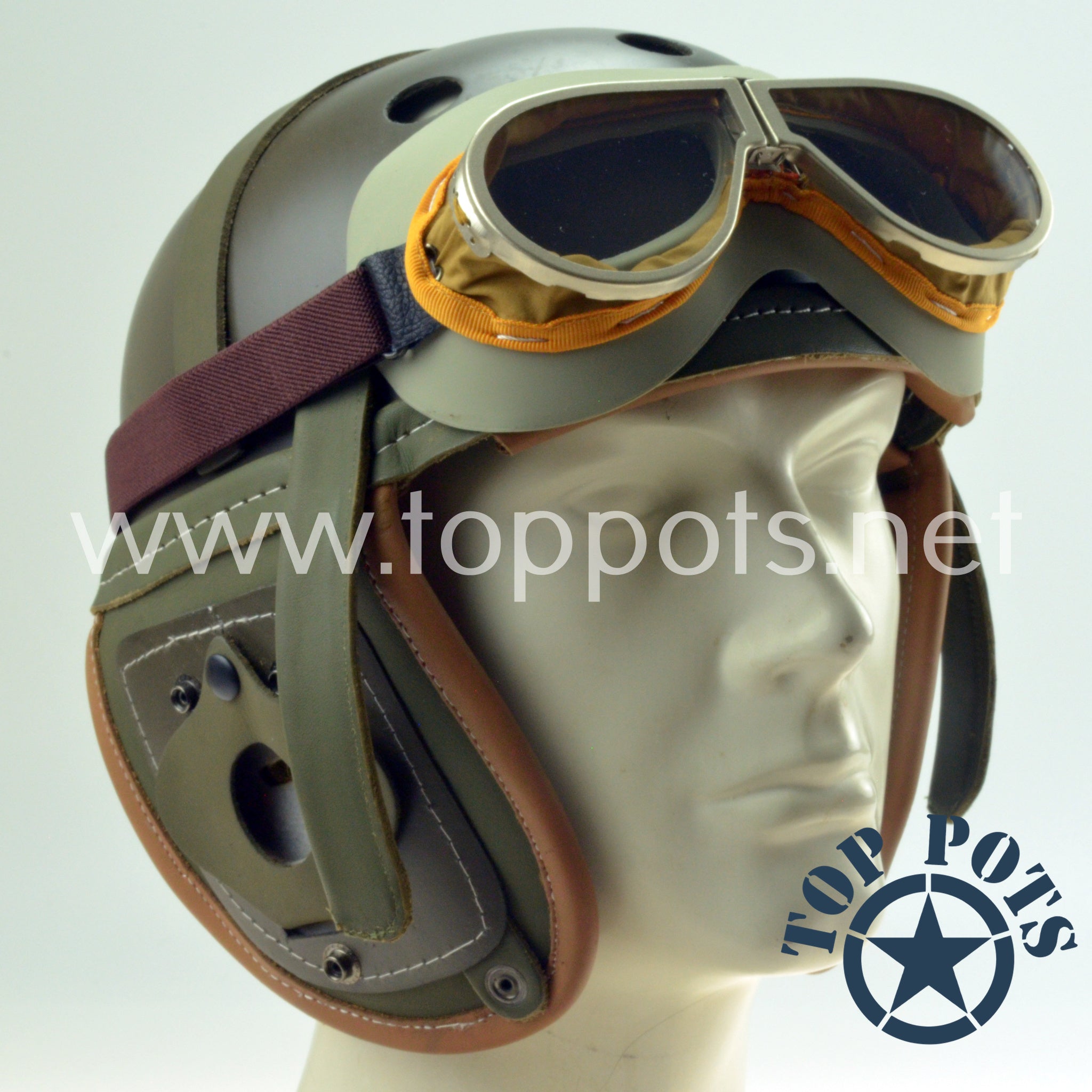 goggles leather WWII US Army Reproduction M1938 Leather Armored Tanker Helmet with Gog - Top Pots