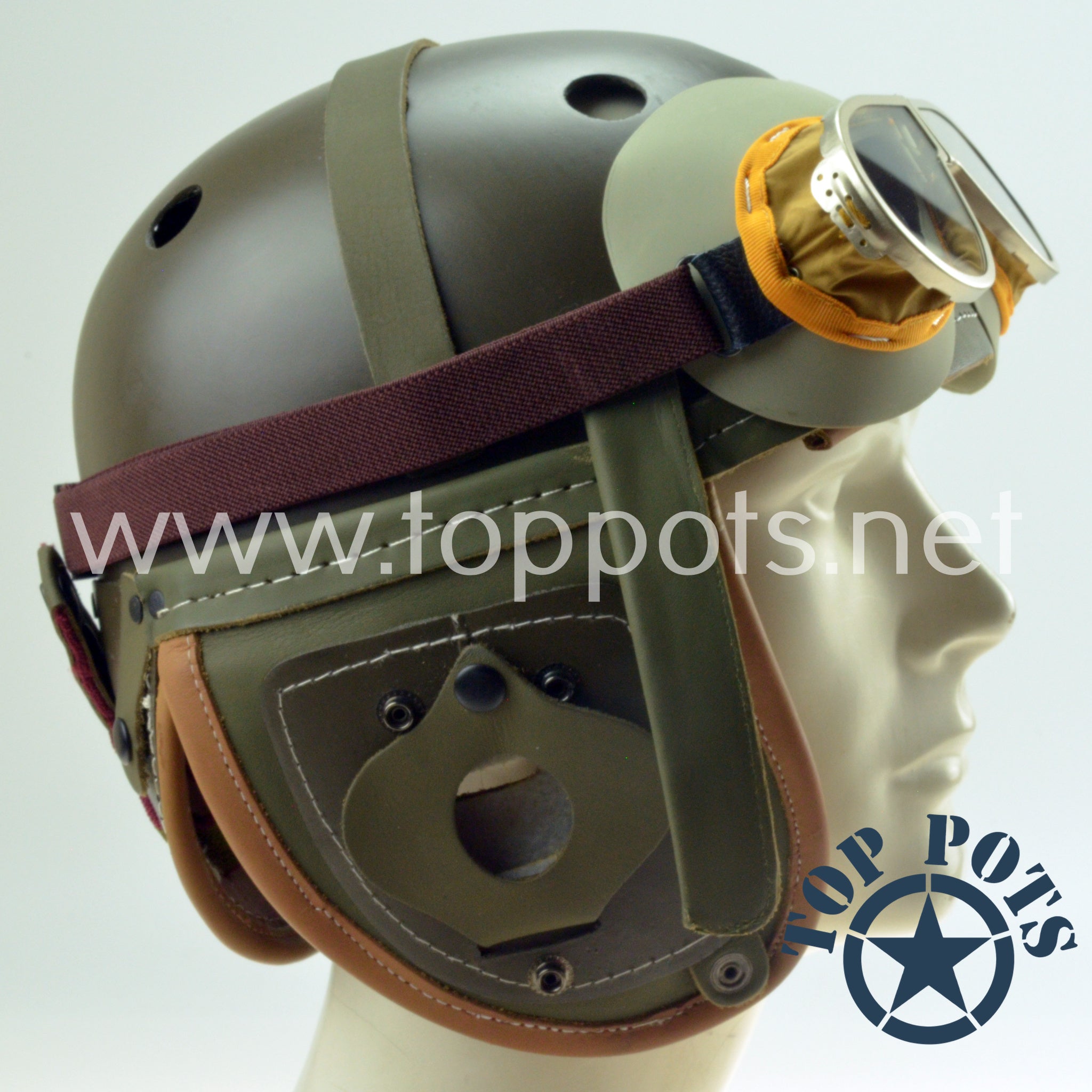 american ww2 motorcycle helmet WWII US Army Reproduction M1938 Leather Armored Tanker Helmet with Gog - Top Pots