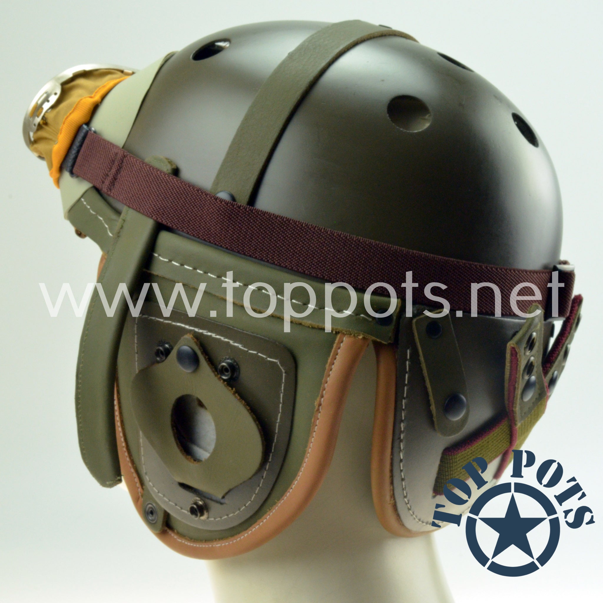 WWII US Army Reproduction M1938 Leather Armored Tanker Helmet with Gog - Top Pots WWII US Army Reproduction M1938 Leather Armored Tanker Helmet with Gog - Top Pots