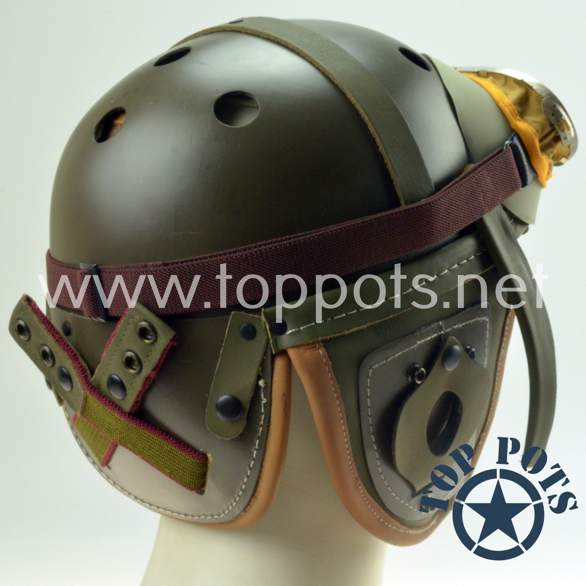 WWII US Army Reproduction M1938 Leather Armored Tanker Helmet with Gog - Top Pots