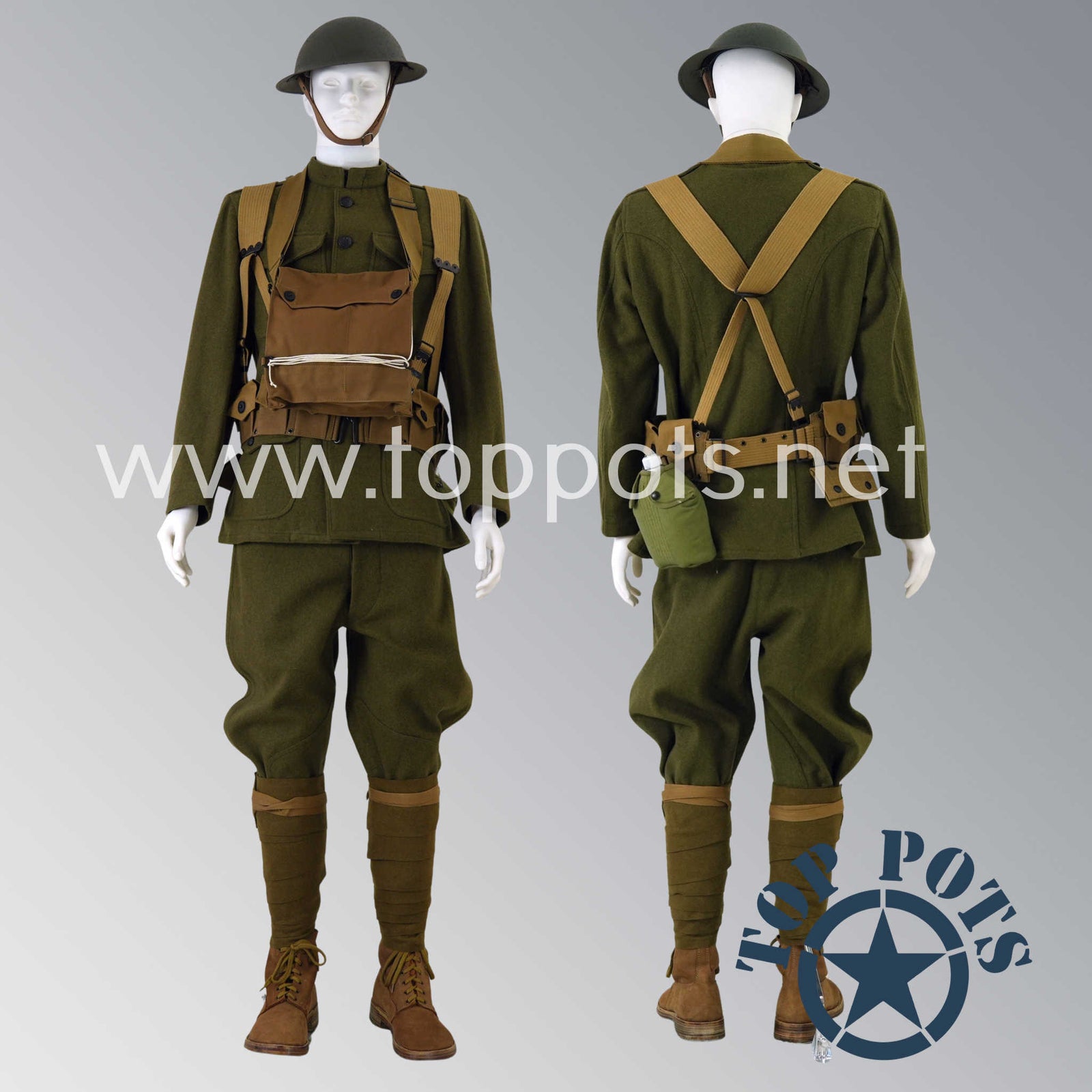 WWI US ARMY AMERICAN DOUGHBOY UNIFORM & EQUIPMENT SET - NO HELMET (12 PIECES)