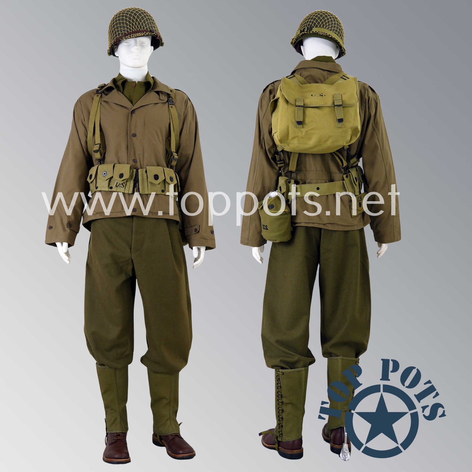 WWII US ARMY AMERICAN INFANTRY UNIFORM & EQUIPMENT SET - NO HELMET (13 PIECES)