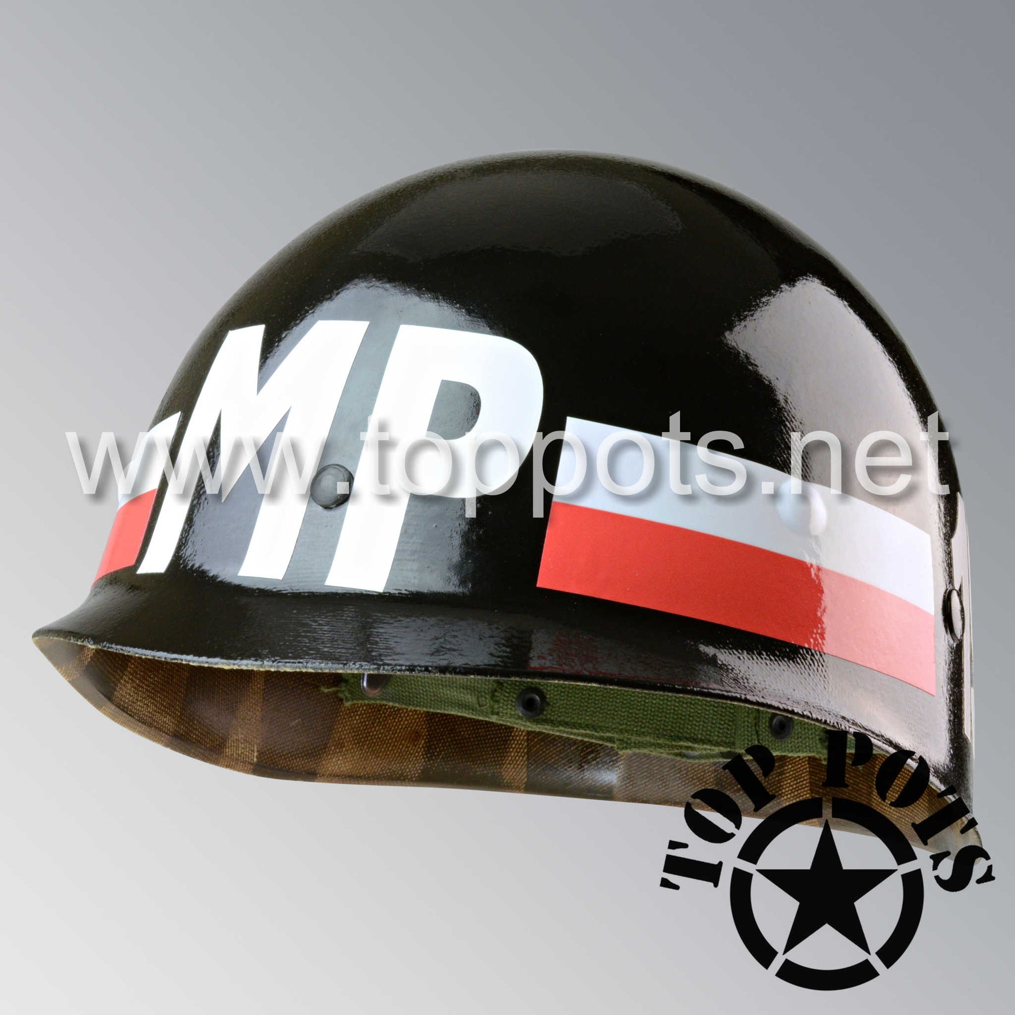 Vietnam War US Army Original M1 Infantry Helmet P55 Liner with 101st Airborne MP Battalion Emblem