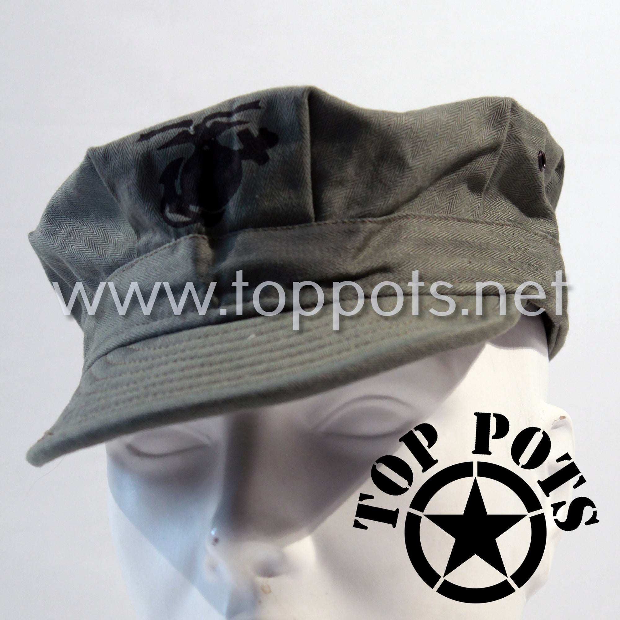 WWII USMC Reproduction Cotton HBT Uniform Herring Bone Twill Olive Drab Field Utility Fatigue Cap