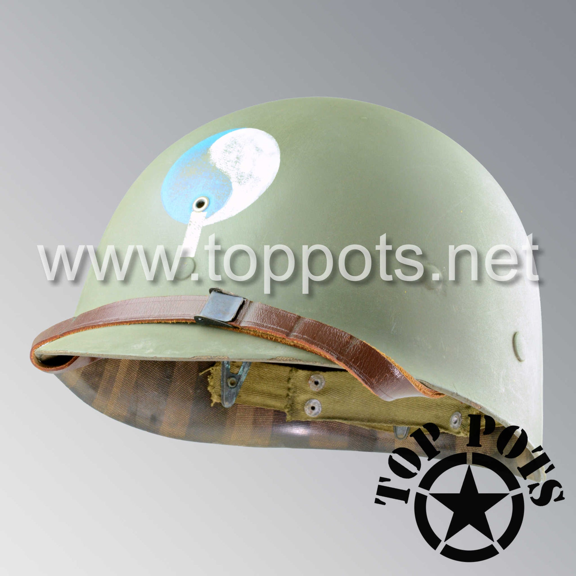WWII US Army Aged Original M1 Infantry Helmet Liner with 29th Infantry Division Officer Emblem