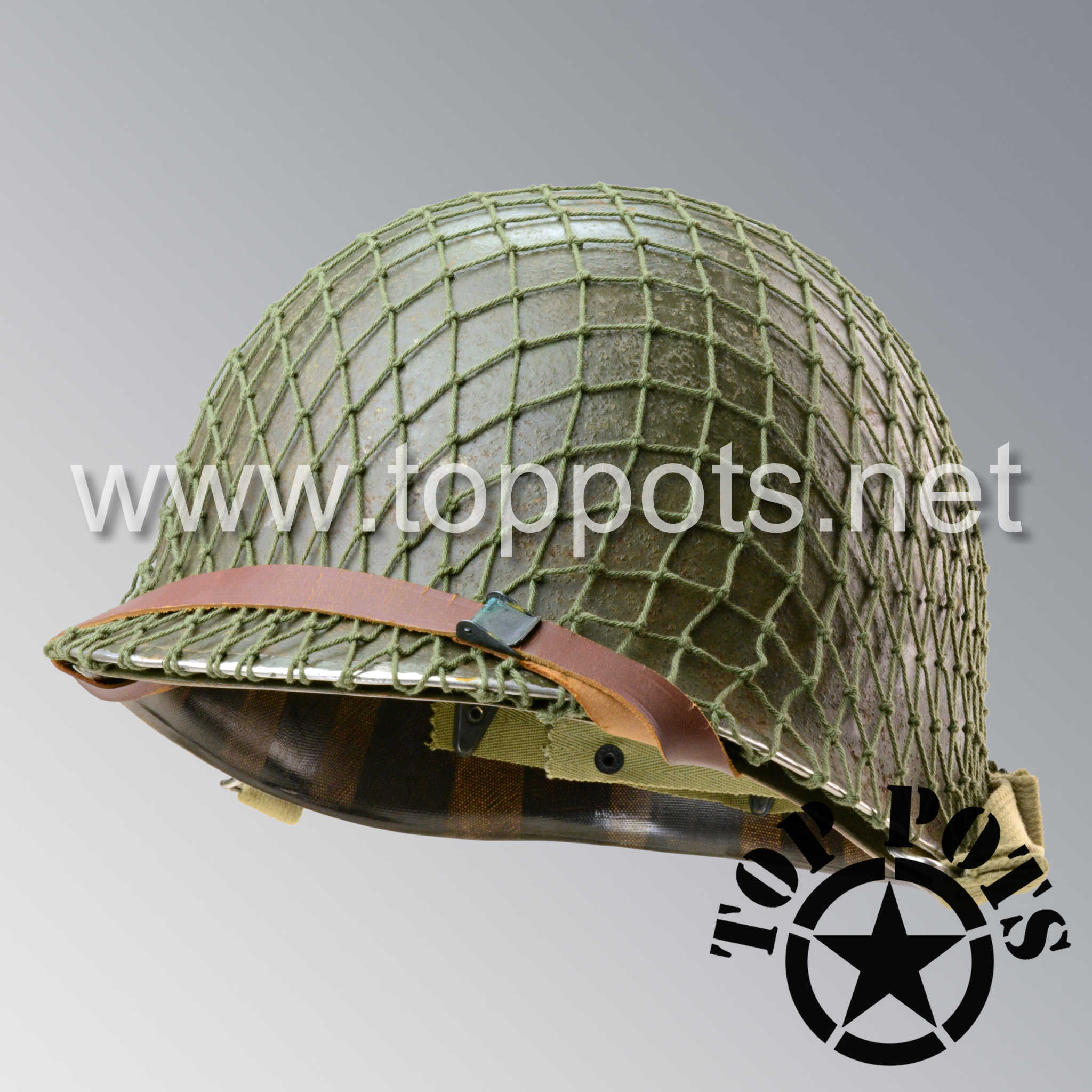 M1 Ranger Helmet WWII US Army Aged Original M1 Infantry Helmet Swivel Bale Shell and Li ...