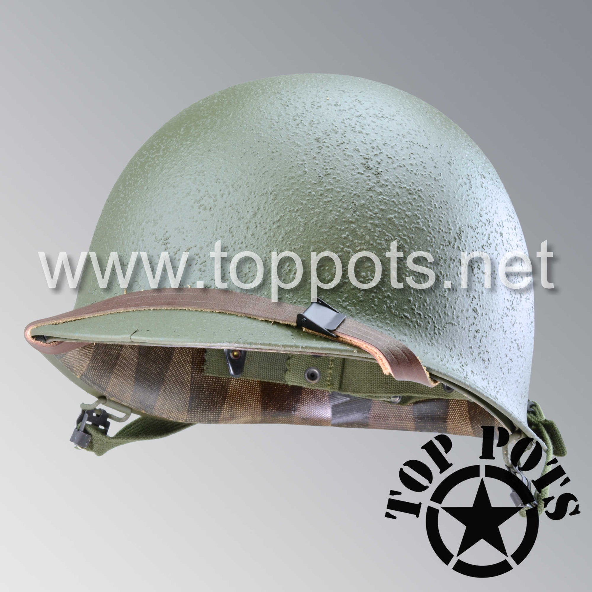 Korean War US Army Restored Original M1 Infantry Helmet Swivel Bale Shell and Liner with T1 Chinstraps