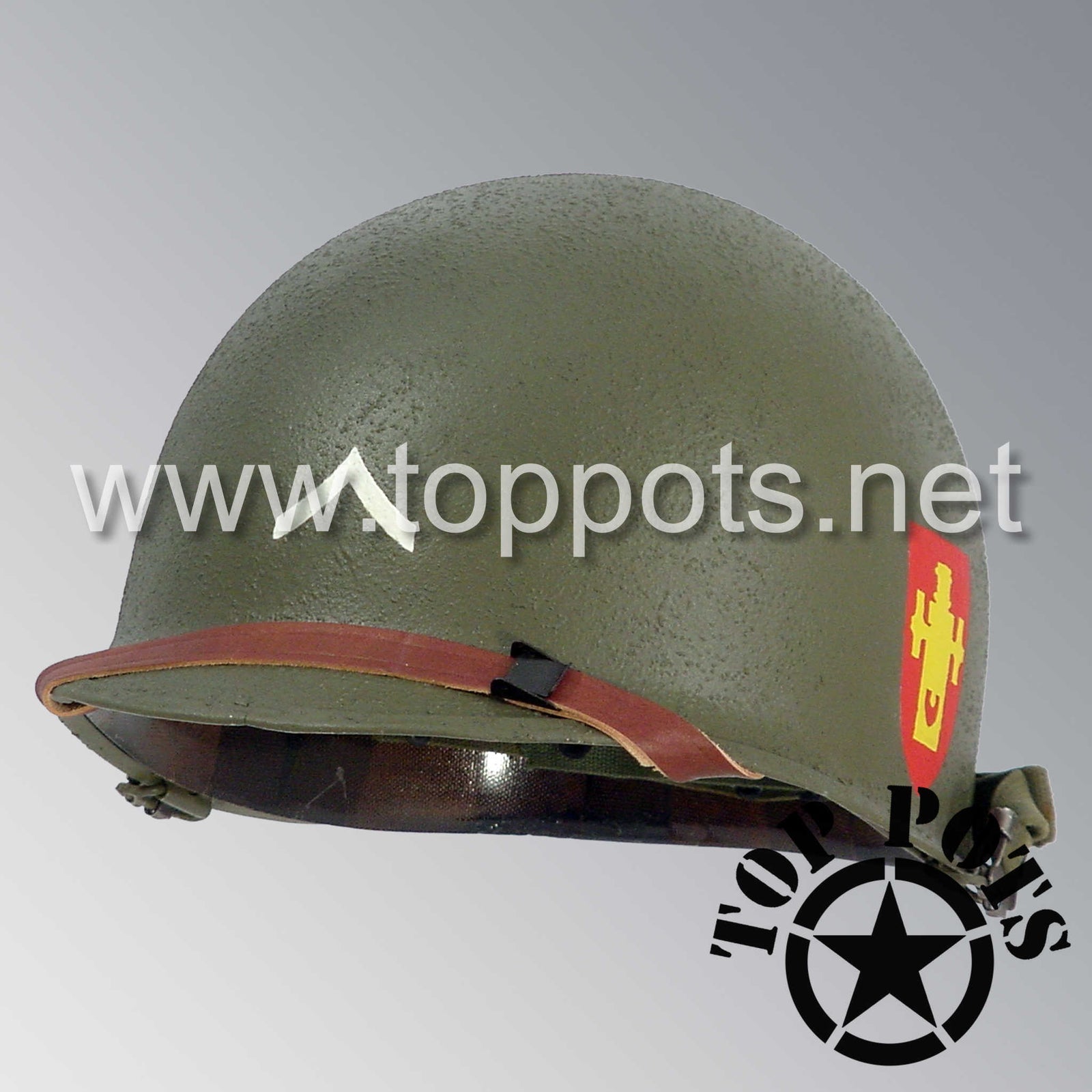 Korean War US Army Restored Original M1 Infantry Helmet Swivel Bale Shell and Liner with 51st Infantry Division 178th Field Artillery Battalion Emblem