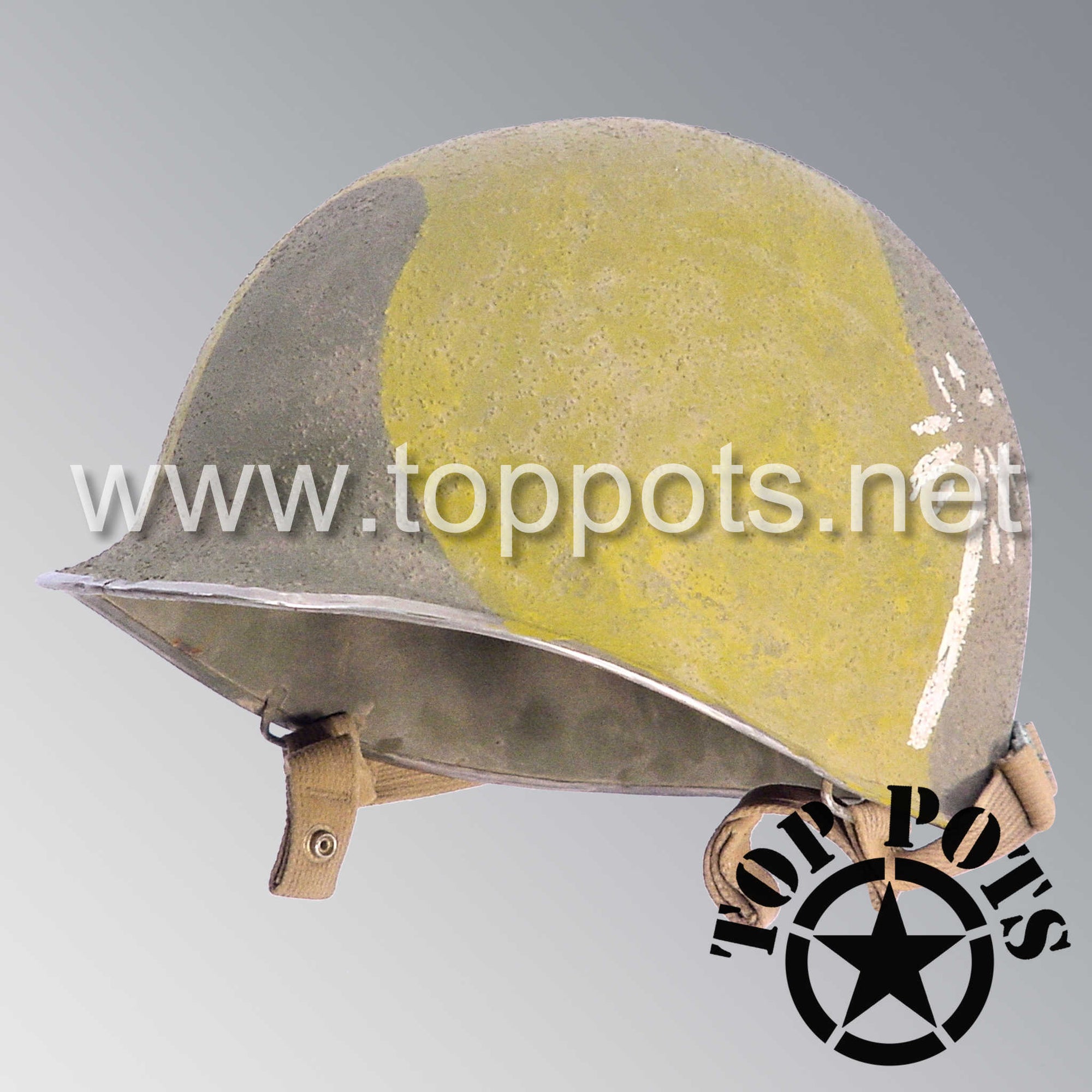 WWII US Army Aged Original M1C Paratrooper Airborne Helmet Fix Bale Shell and 551st PIR Emblem and Chinstraps