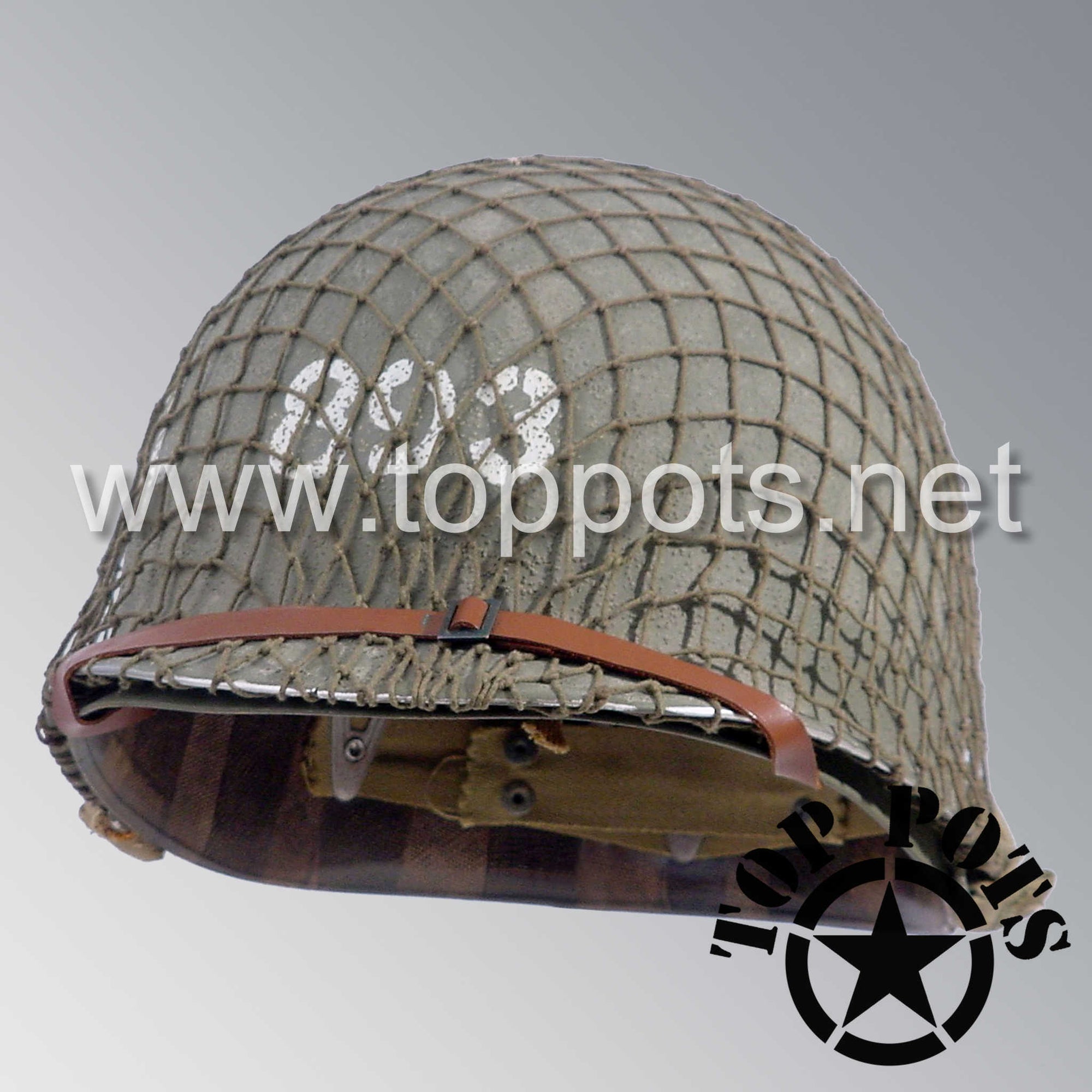 WWII US Army Aged Original M1 Infantry Helmet Fix Bale Shell and Liner with Logistic Unit Emblem with Net