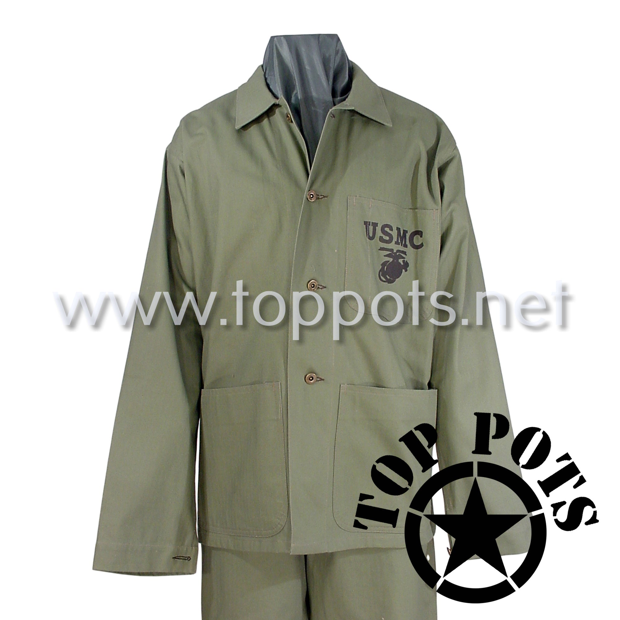 WWII USMC Reproduction M1941 P41 Cotton HBT Uniform Herring Bone Twill Olive Drab Field Utility Fatigue Jacket