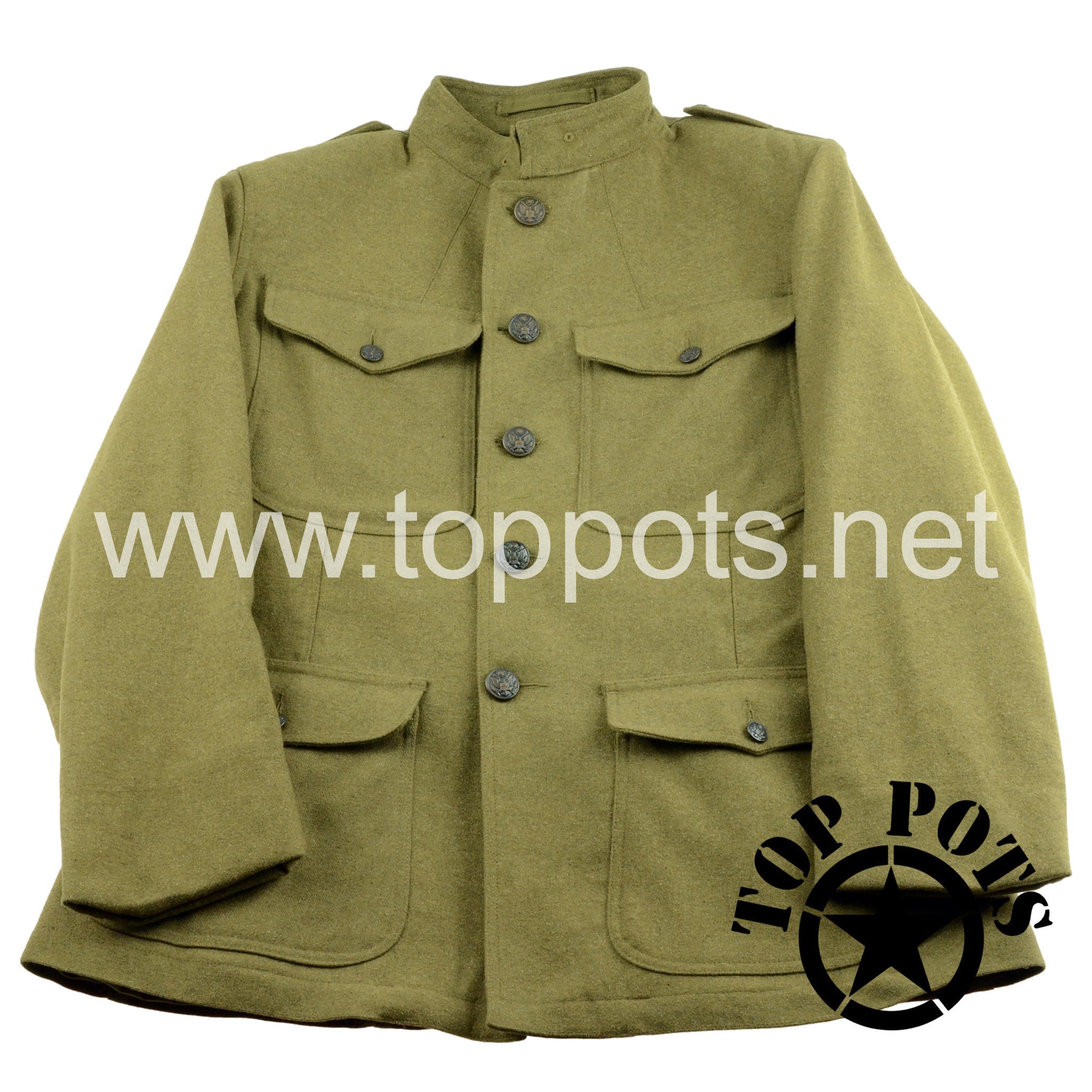 WWI US Army Reproduction American Doughboy M1917 Wool Enlisted Uniform Service Coat Jacket – Coat, Wool, OD, M1917