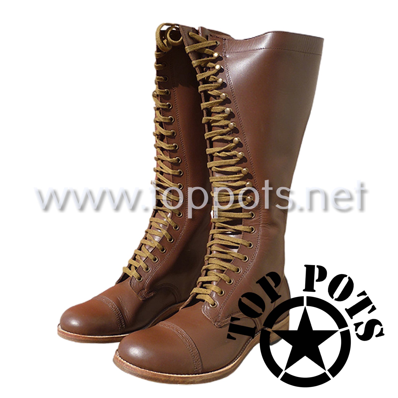 WWII US Army Reproduction M1931 Leather Cavalry Officer Uniform Mounted Boots - Lace Front