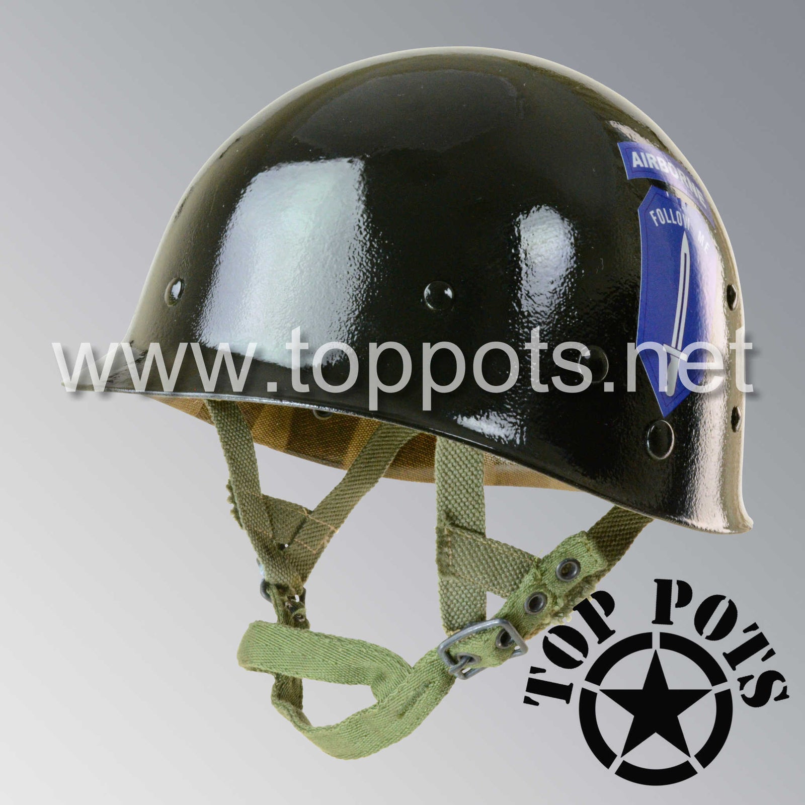 Vietnam War US Army Restored Original P55 M1C Paratrooper Airborne Helmet Liner with Ranger Infantry School Emblem