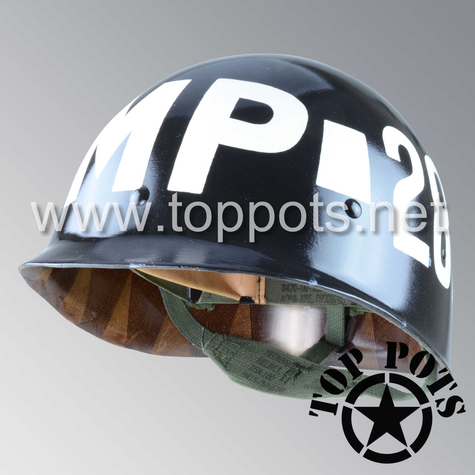 Vietnam War US Army Original M1 Infantry Helmet P55 or P64 Liner with 281st MP Military Police Emblem