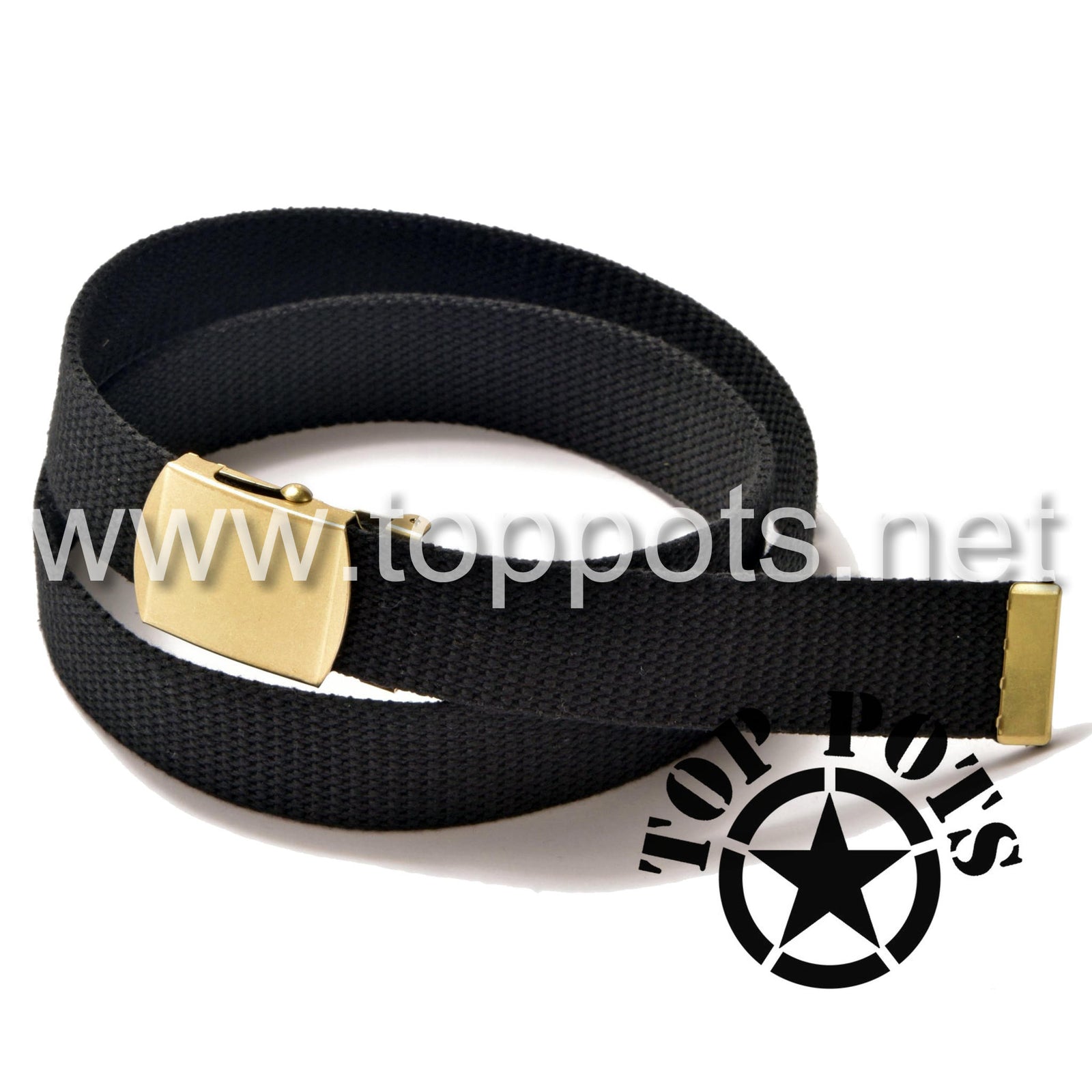 Vietnam War US Army Reproduction Black Webbed Trouser Pant Belt with Brass Buckle