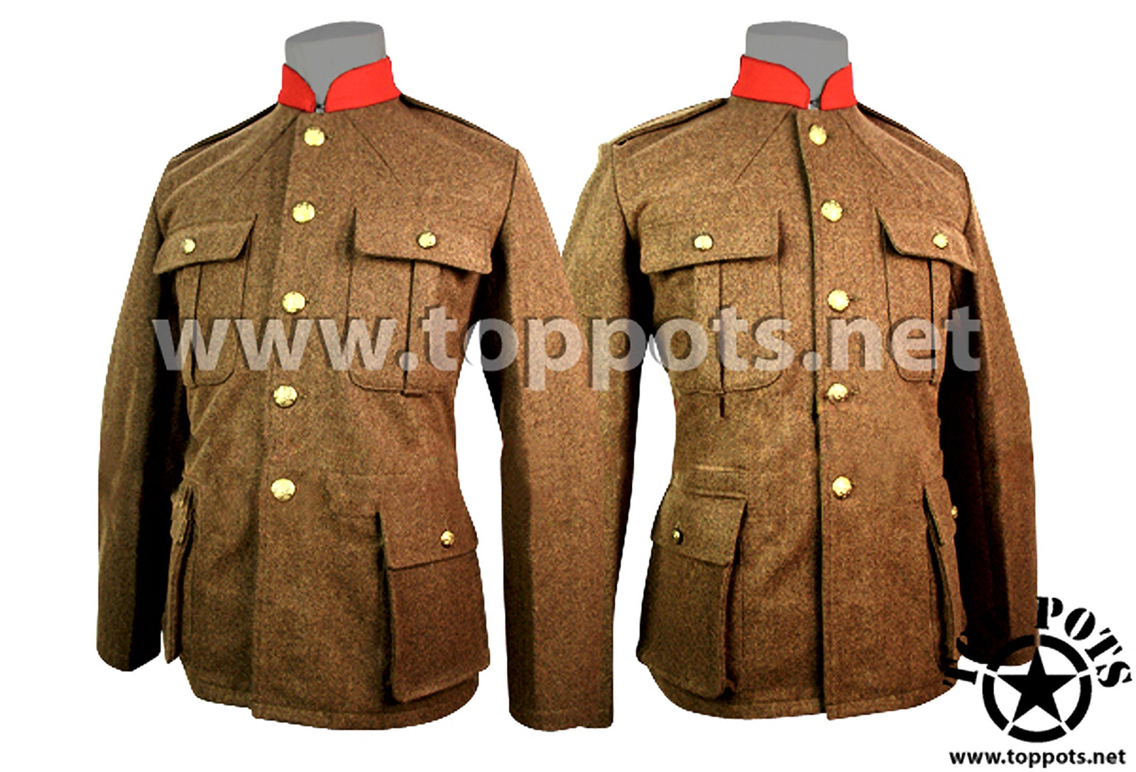 Featured Uniform - Reproduction WWI Belgian Army World War I Pattern 1915 Khaki Brown Wool Uniform Tunic (Jacket Only)