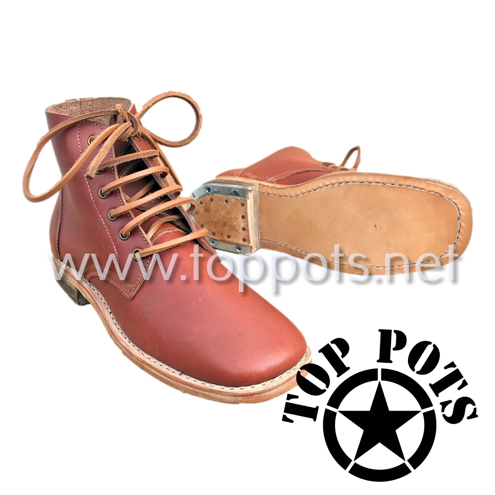 Featured Uniform - Reproduction WWI ANZAC Australian Army First Australian Imperial Force Uniform Leather Rough Side Out Marching Boots with Leather Soles, Heel and Toe Cap (Shoes Only)