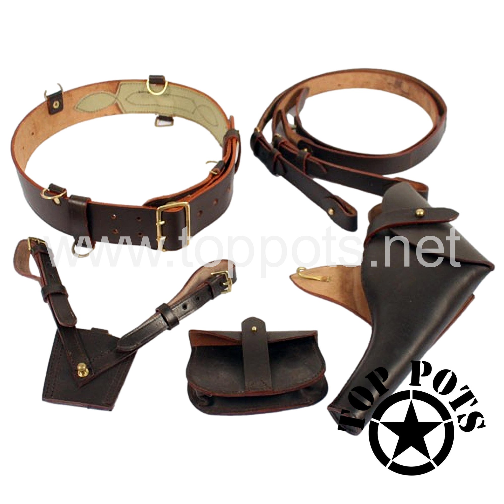 WWI British Army Reproduction Leather British Officer Sam Browne Belt – Complete Set